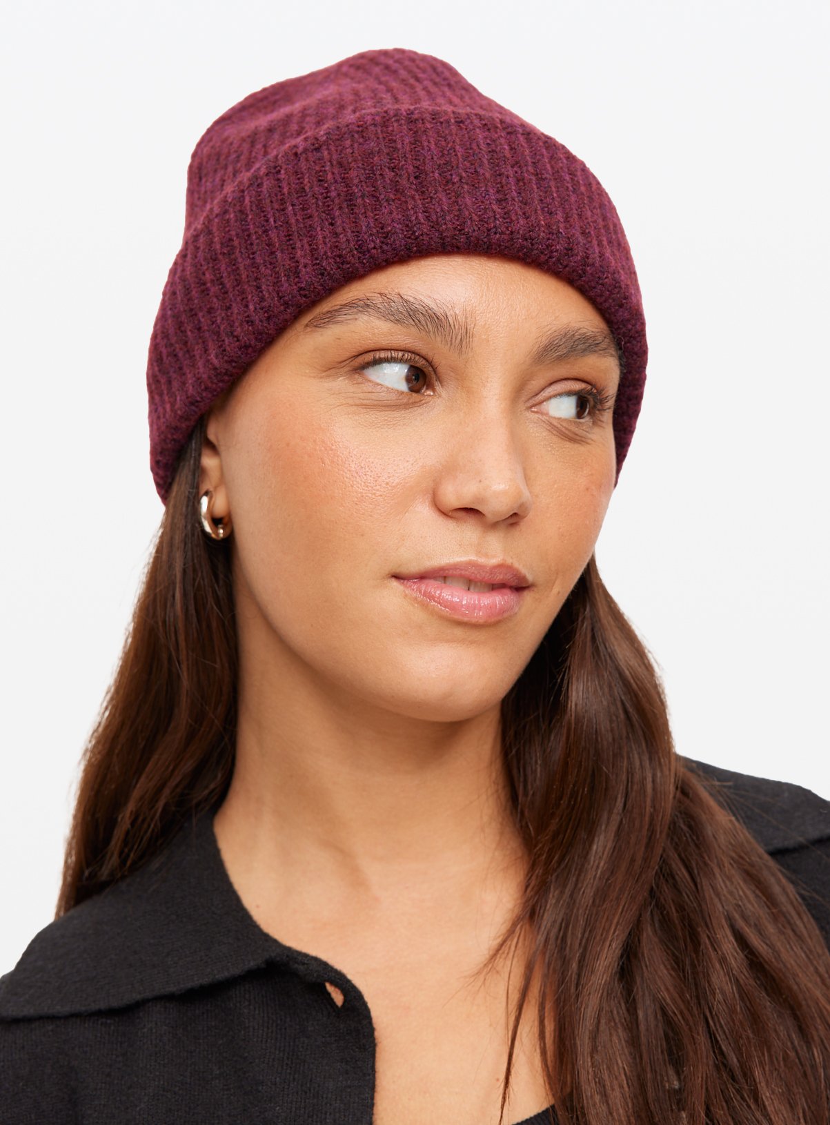 Burgundy Knitted Beanie Hat One Size