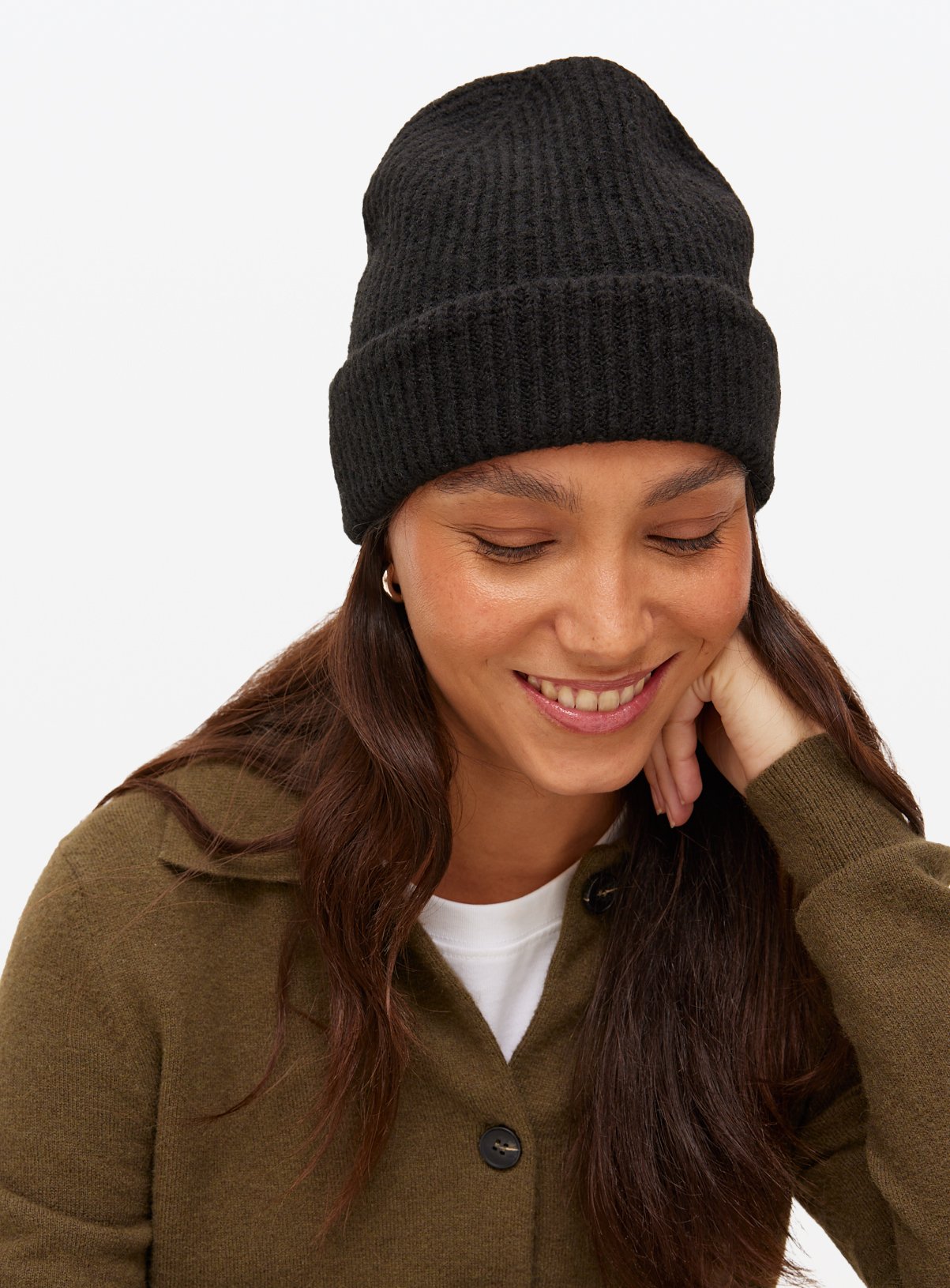 Black Knitted Beanie Hat One Size