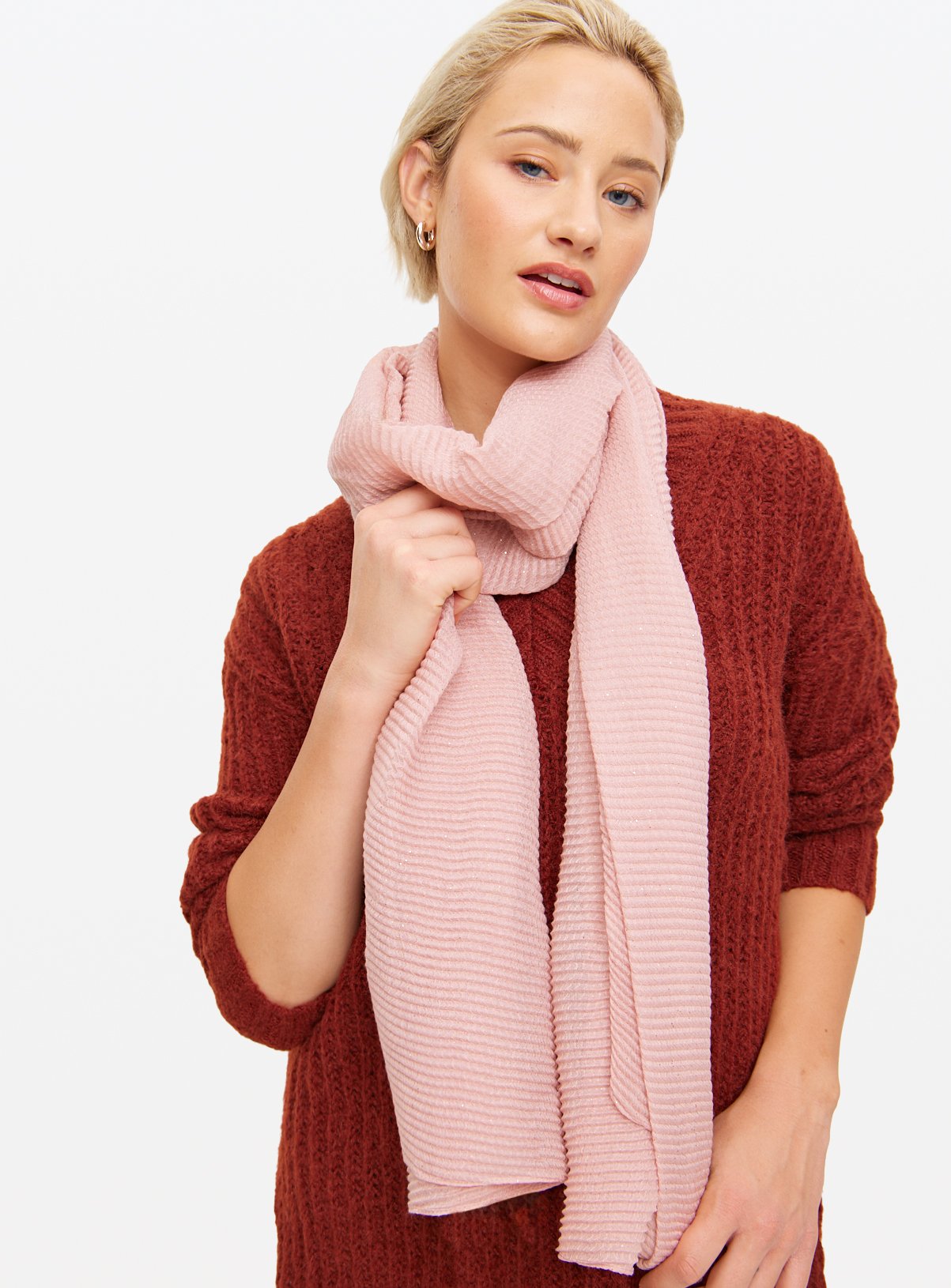 Pink Plisse Sparkle Lightweight Scarf One Size