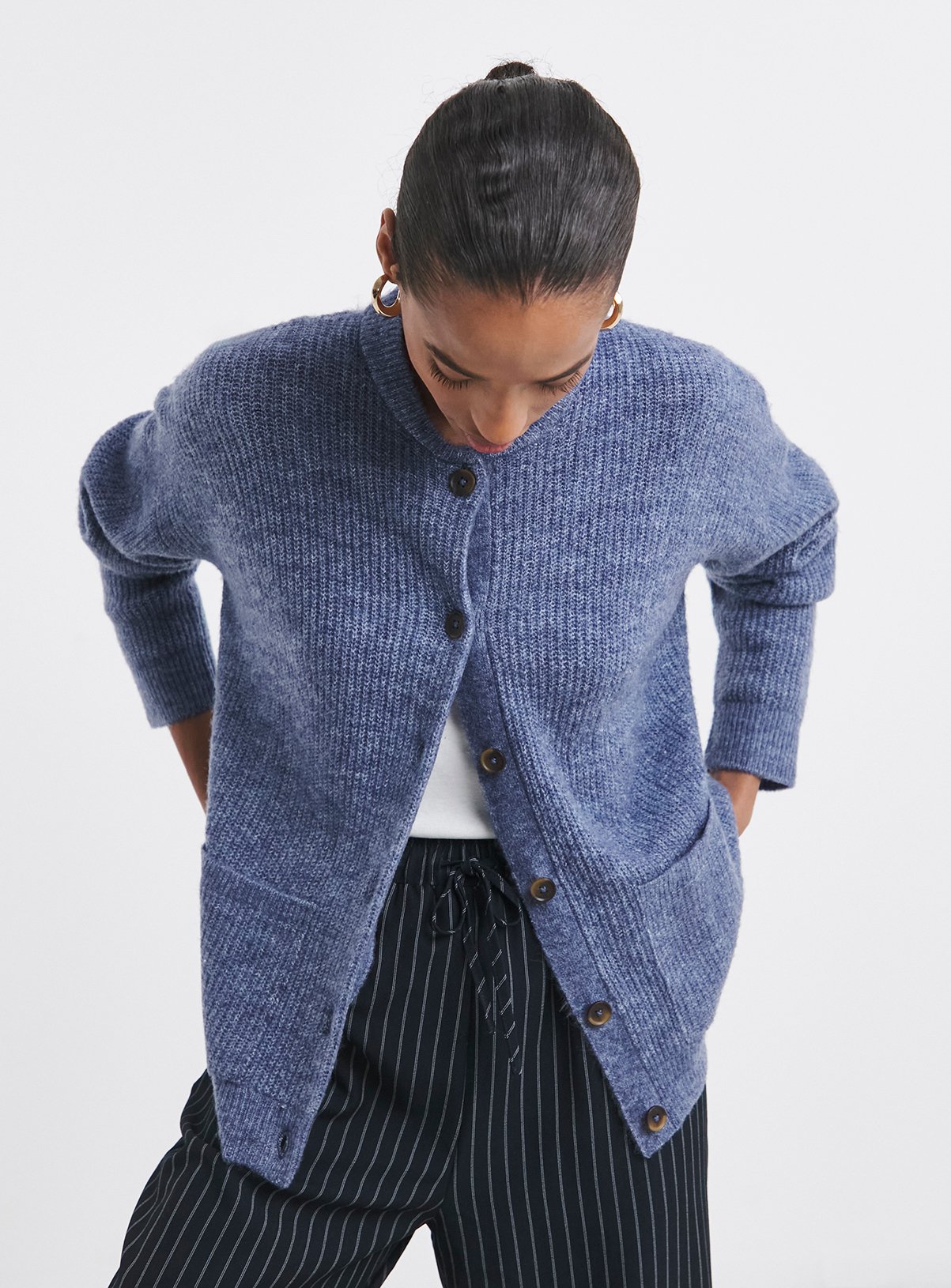 JD WILLIAMS Pocket Bomber Cardigan Blue 