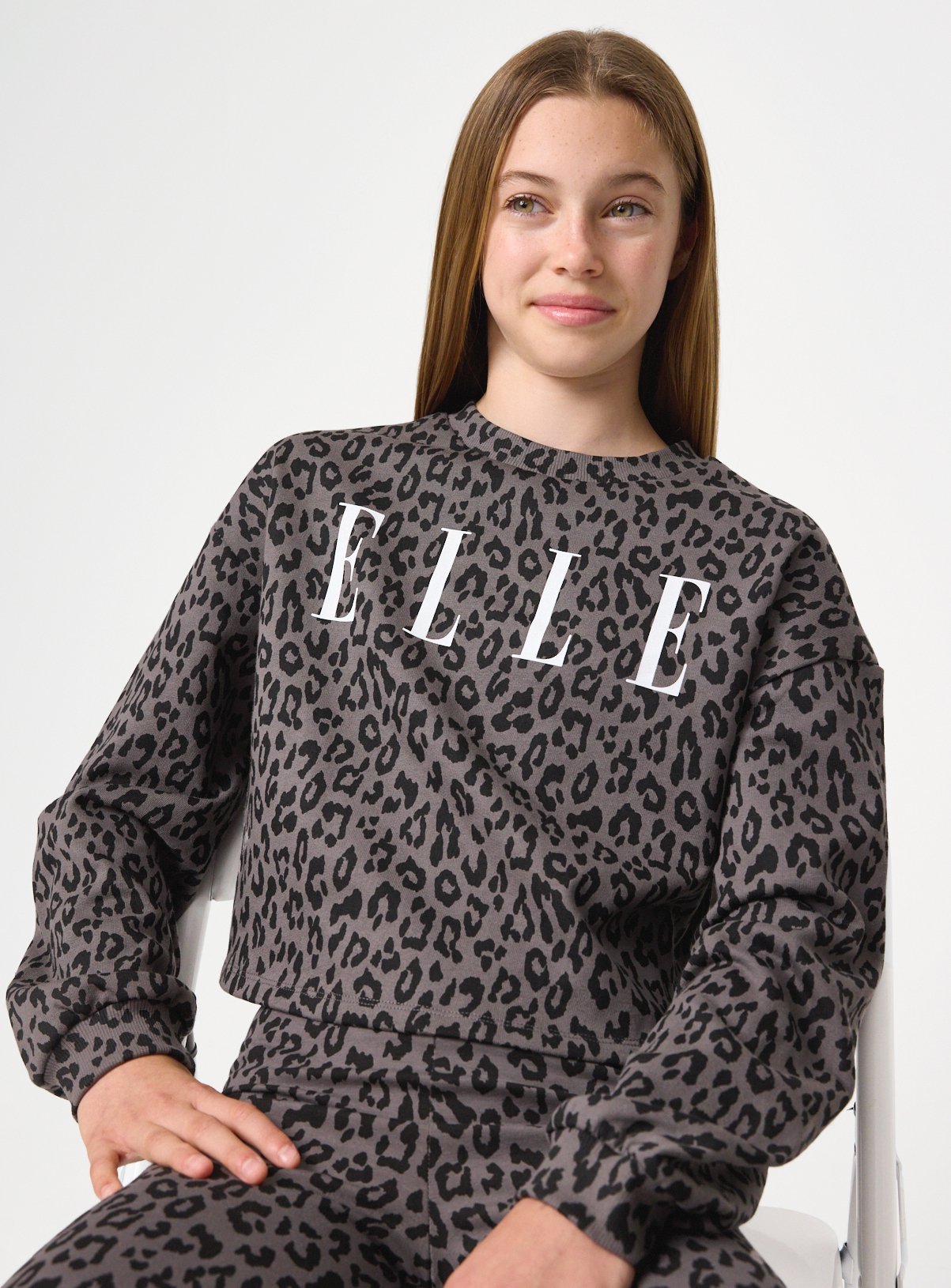 ELLE Leopard Printed Boxy Sweatshirt