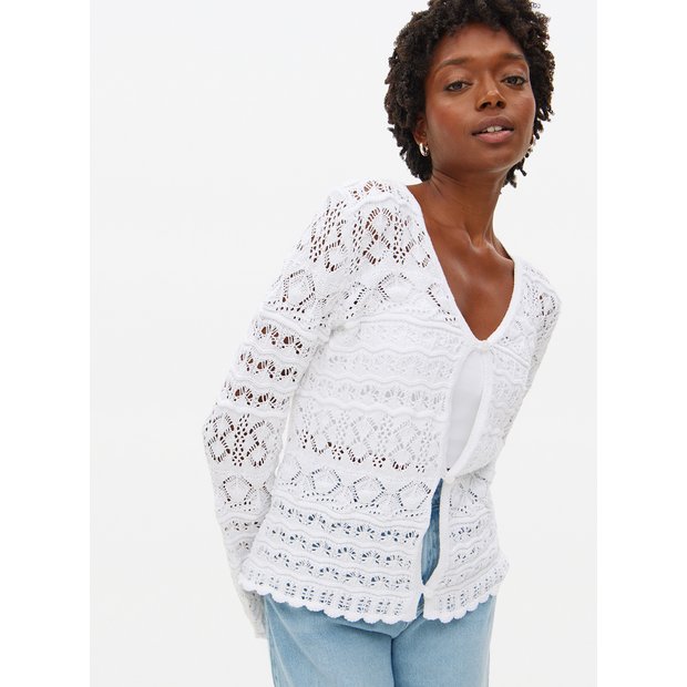 Buy White Pointelle Scallop Trim Cardigan 10 | Cardigans | Tu