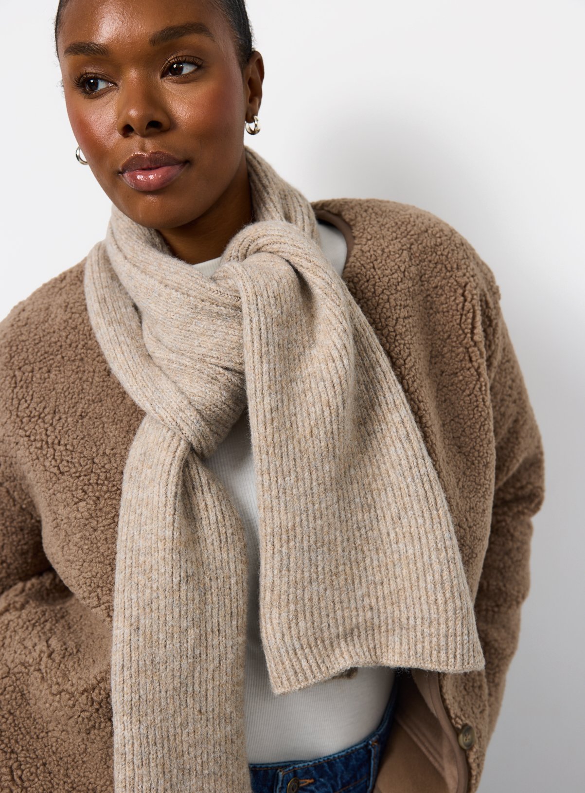 Oatmeal Ribbed Knitted Scarf One Size