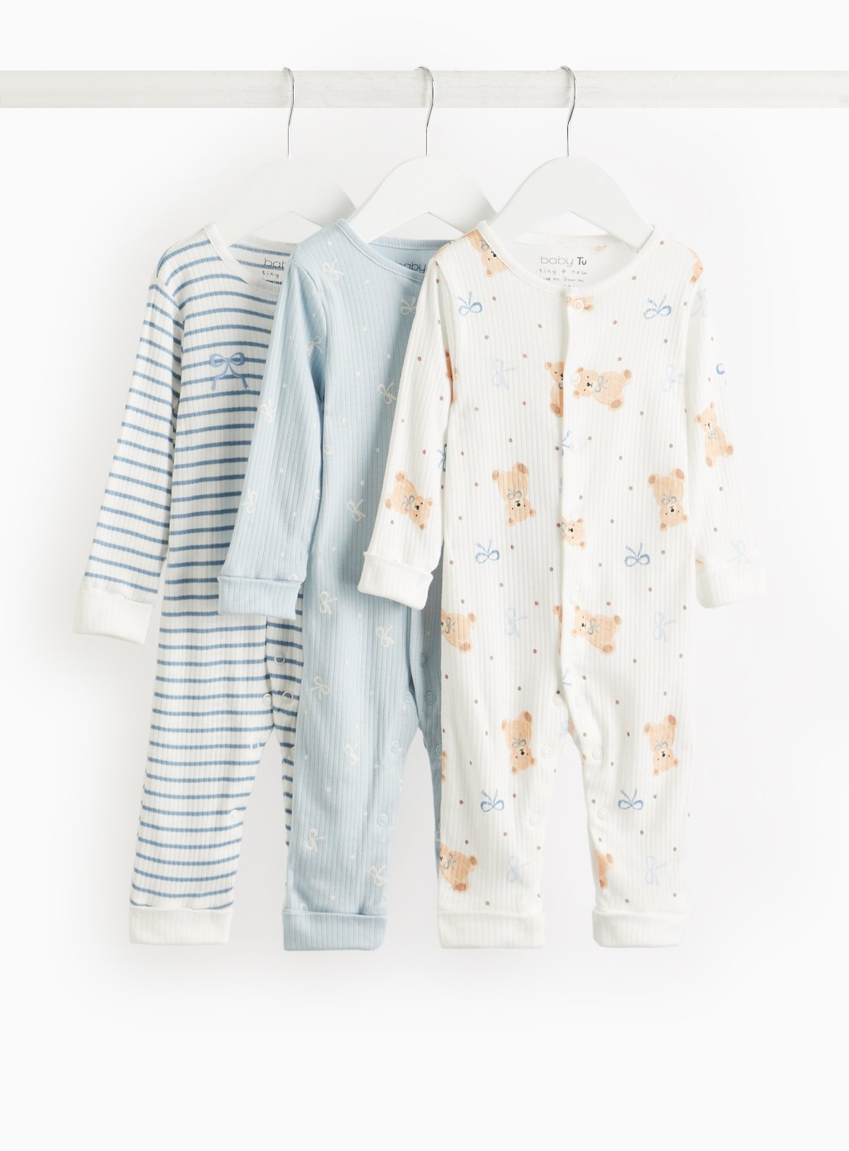 Blue Bear Print 'Grow with Me' Sleepsuits 3 Pack 