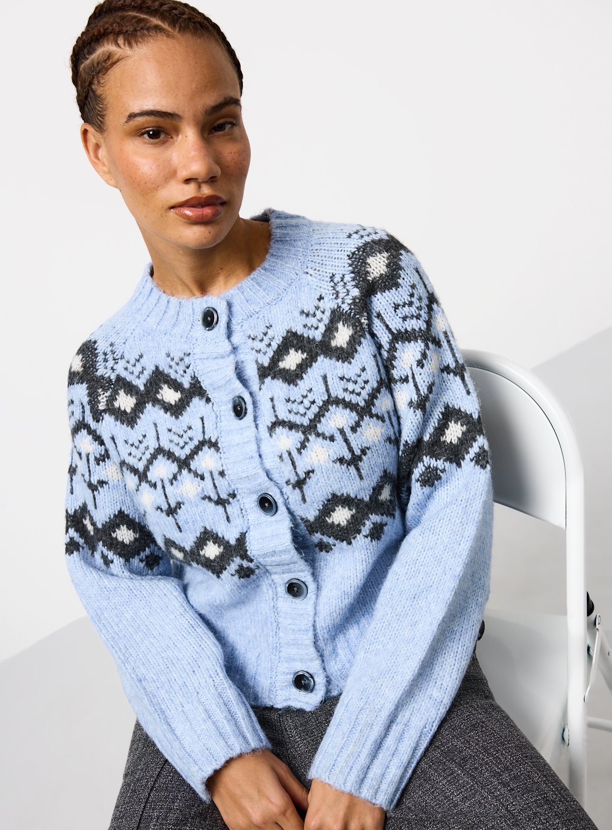 Blue Jacquard Fairisle Cardigan 