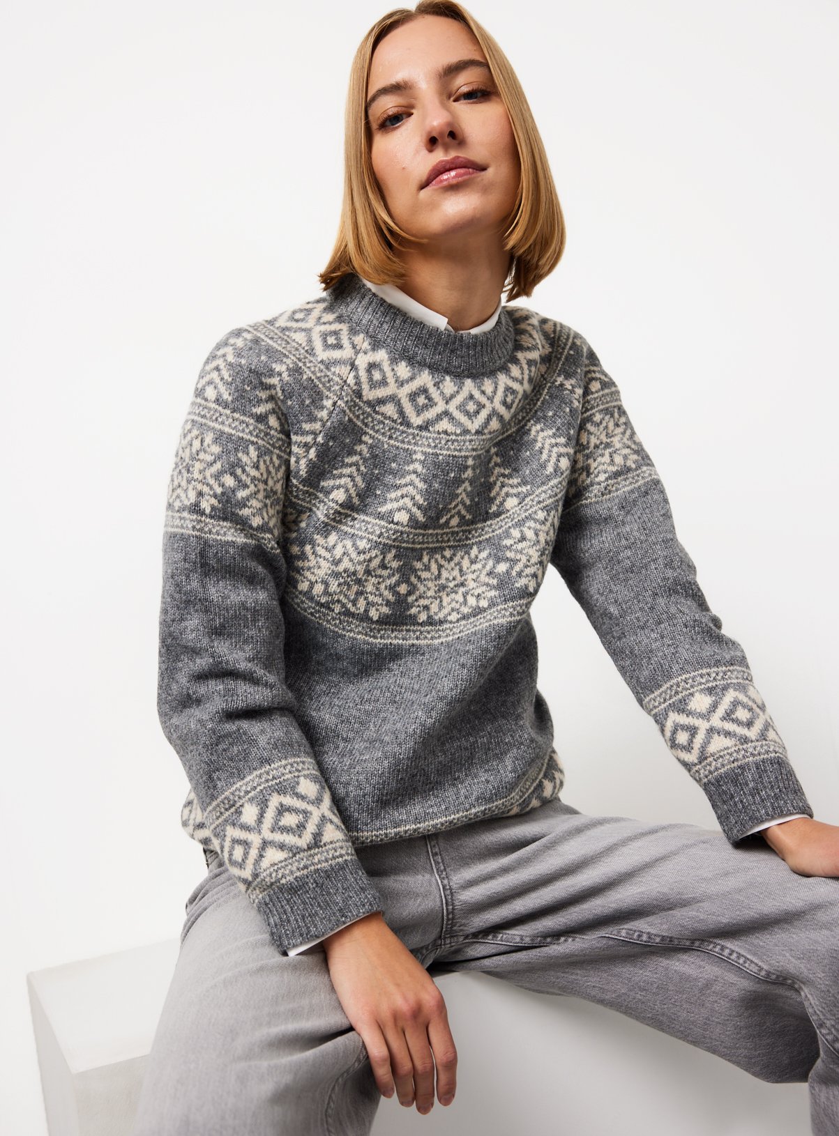 Grey Fairisle Knitted Jumper 