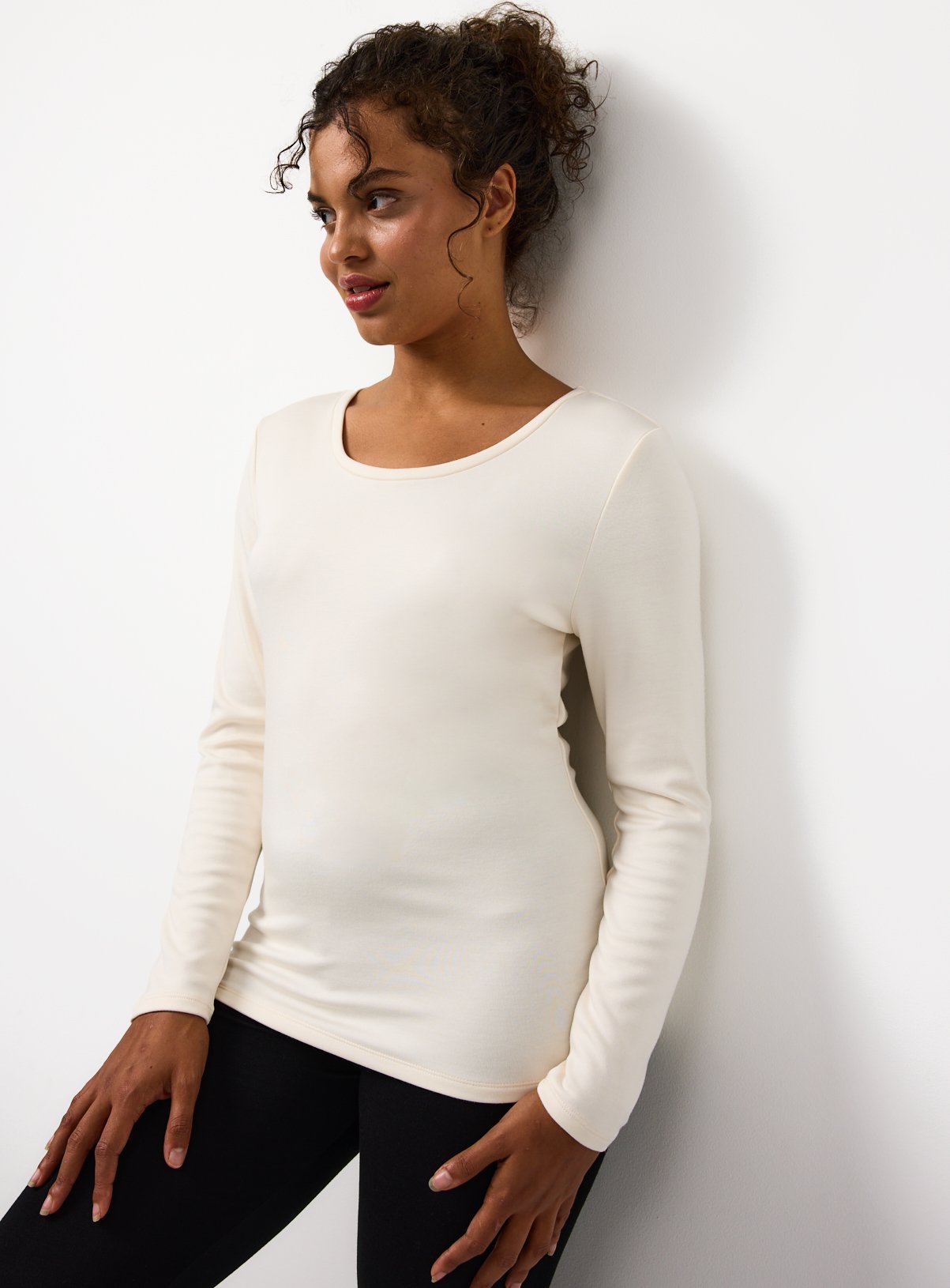 Cream Brushed Thermal Long Sleeve Top XL