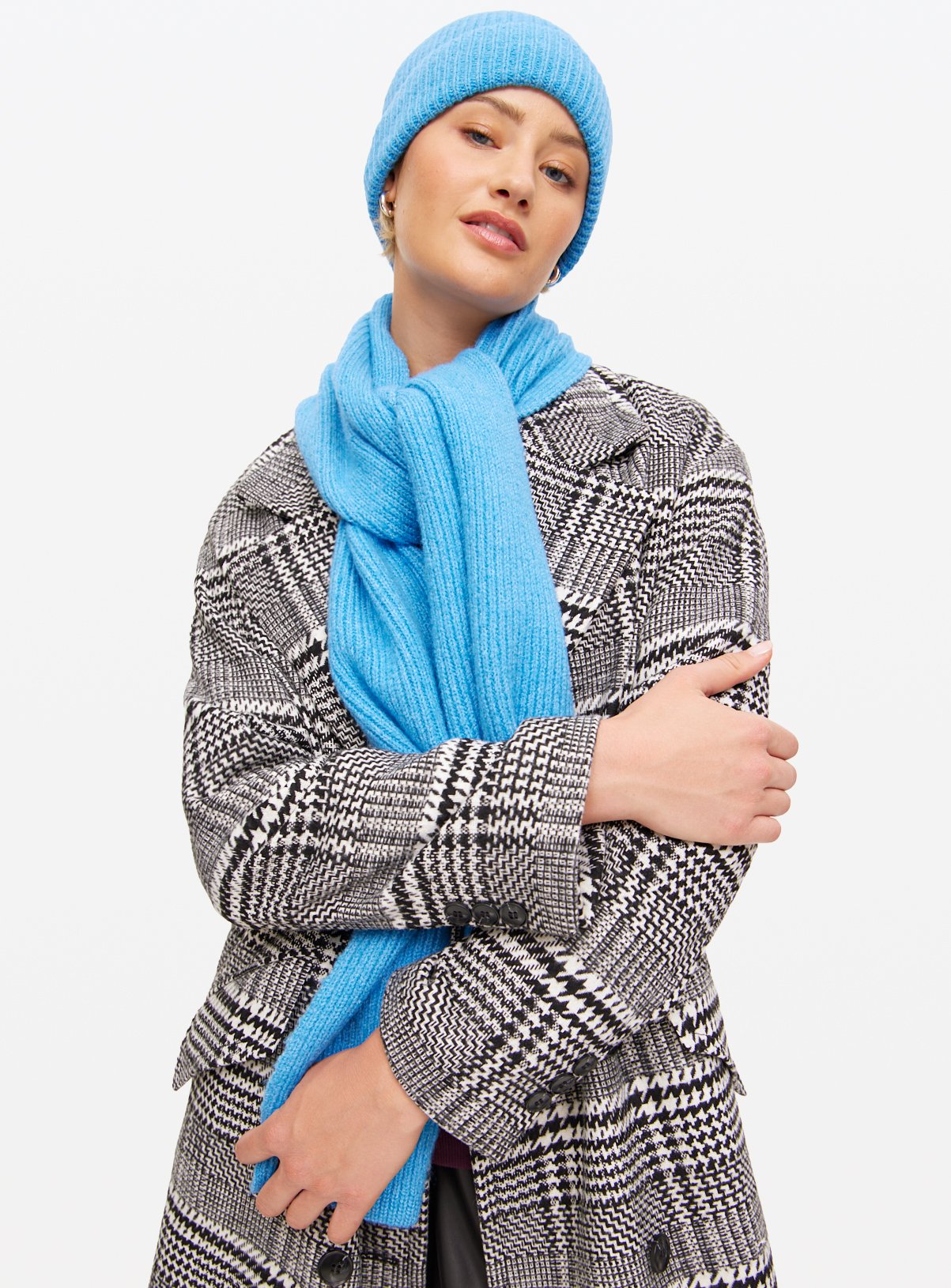 Blue Ribbed Knitted Scarf One Size