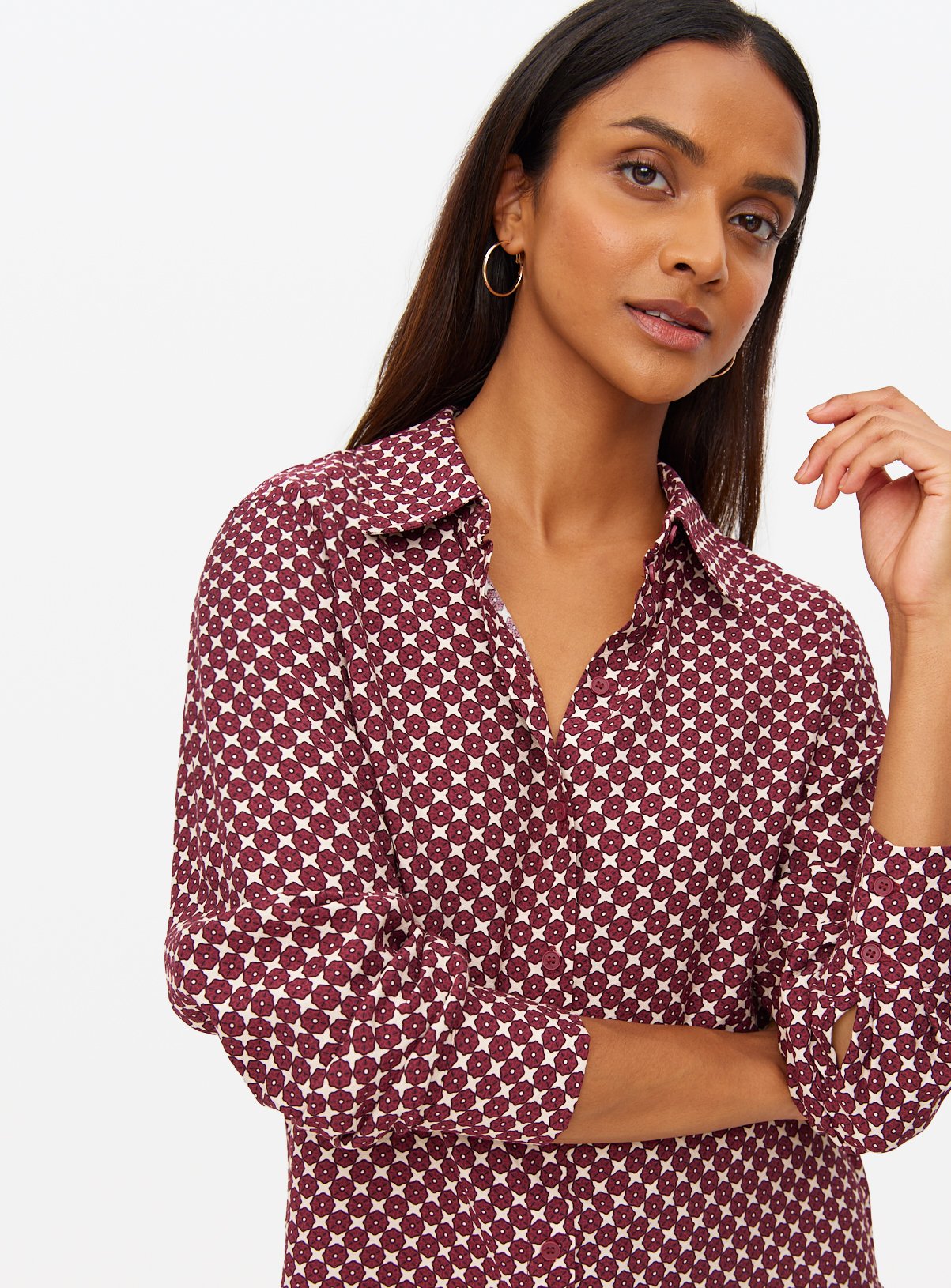 Dark Red Geometric Printed Co-ord Shirt