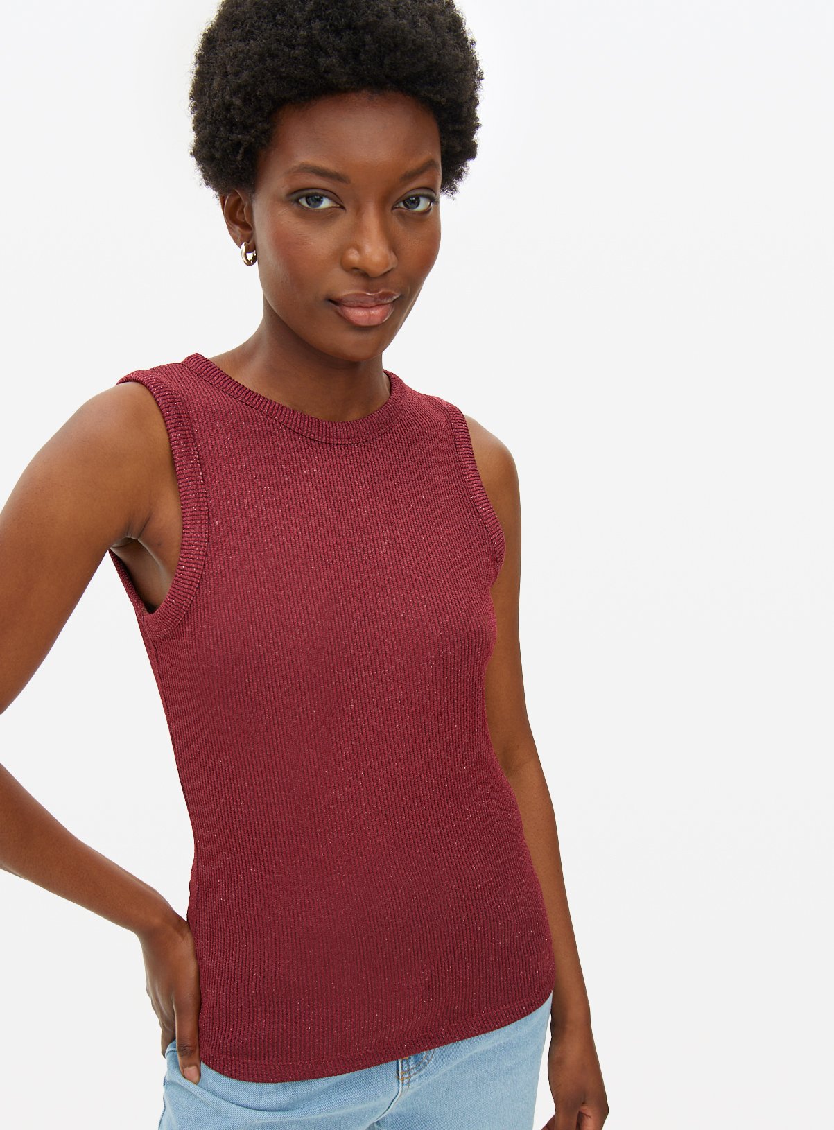 Shimmer Ribbed Sleeveless Vest 