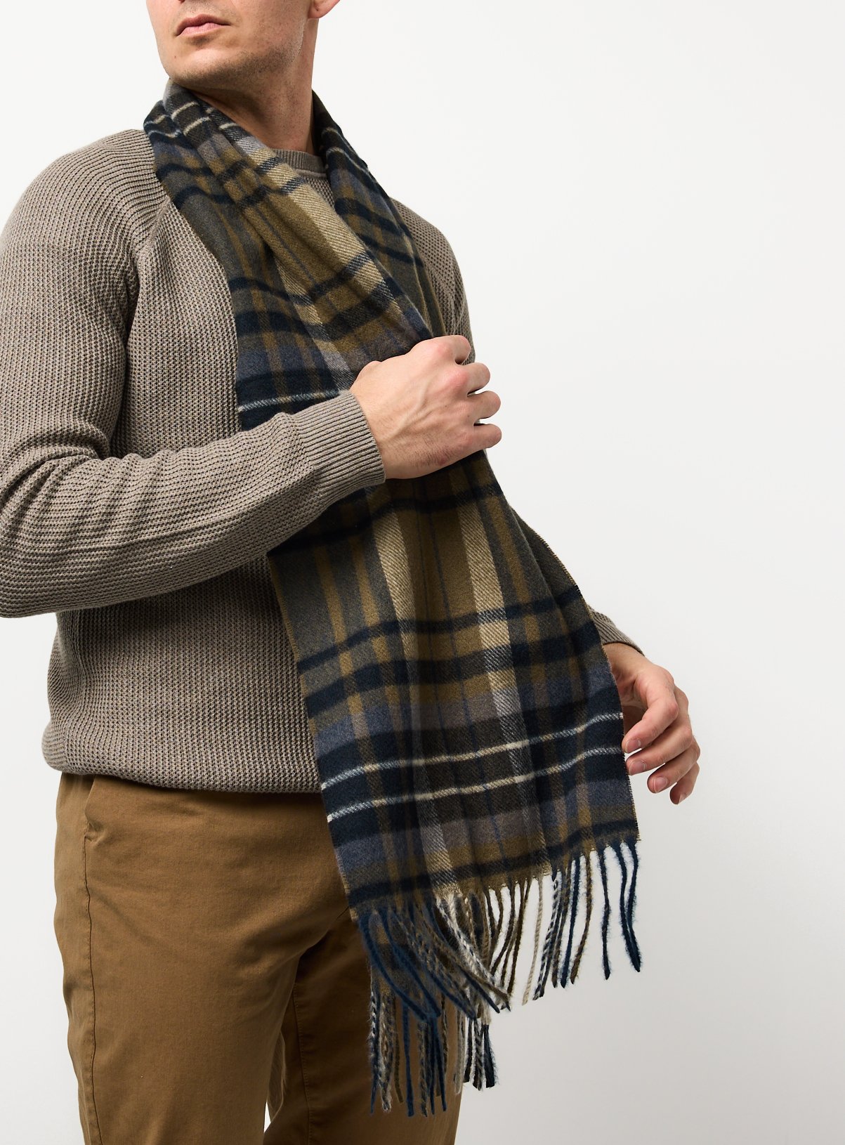 Khaki Brushed Check Printed Scarf One Size
