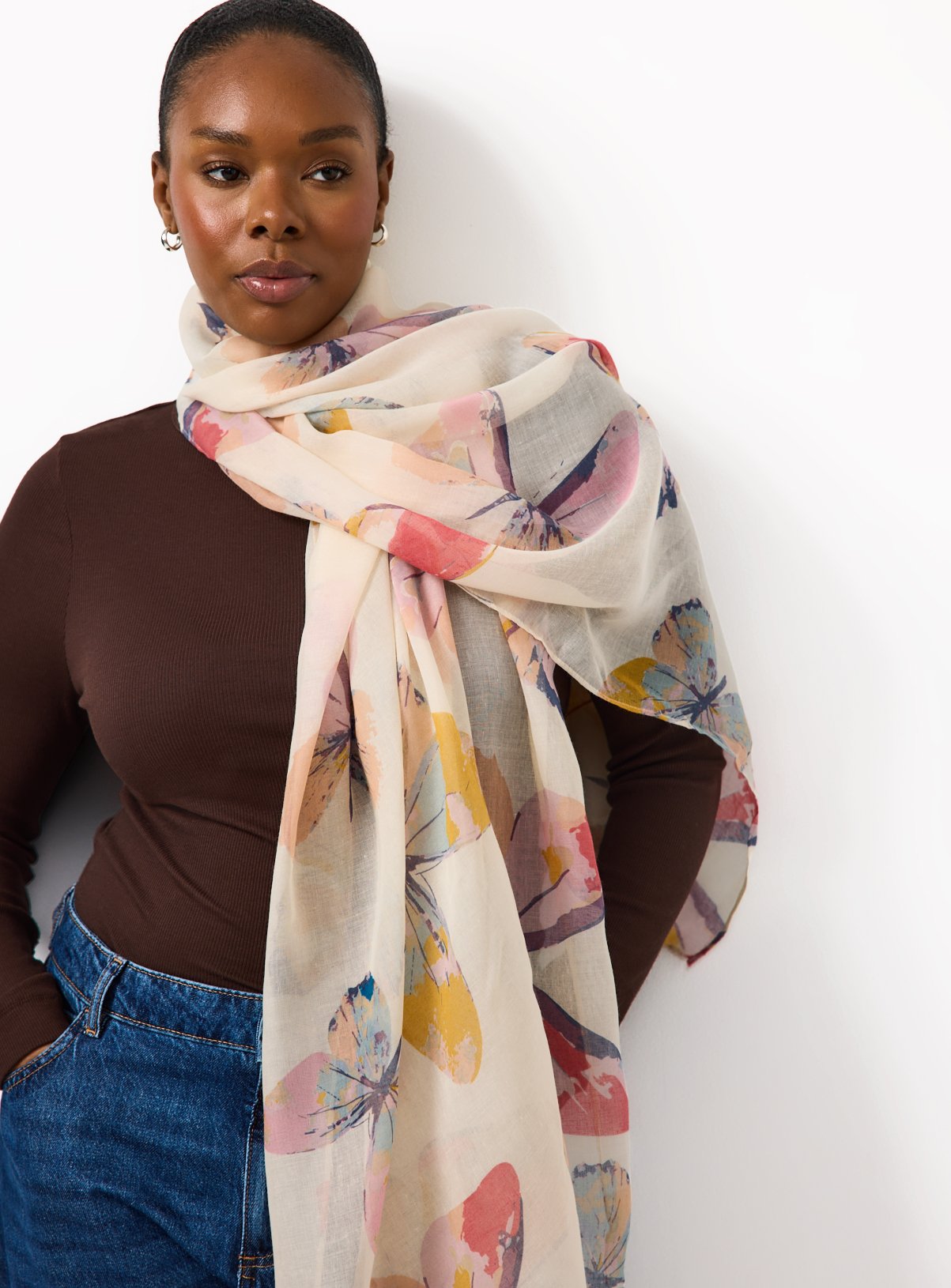 Pink Butterfly Printed Scarf One Size
