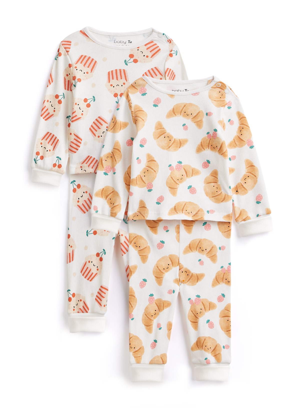  Breakfast Printed Ribbed Pyjamas 2 Pack 