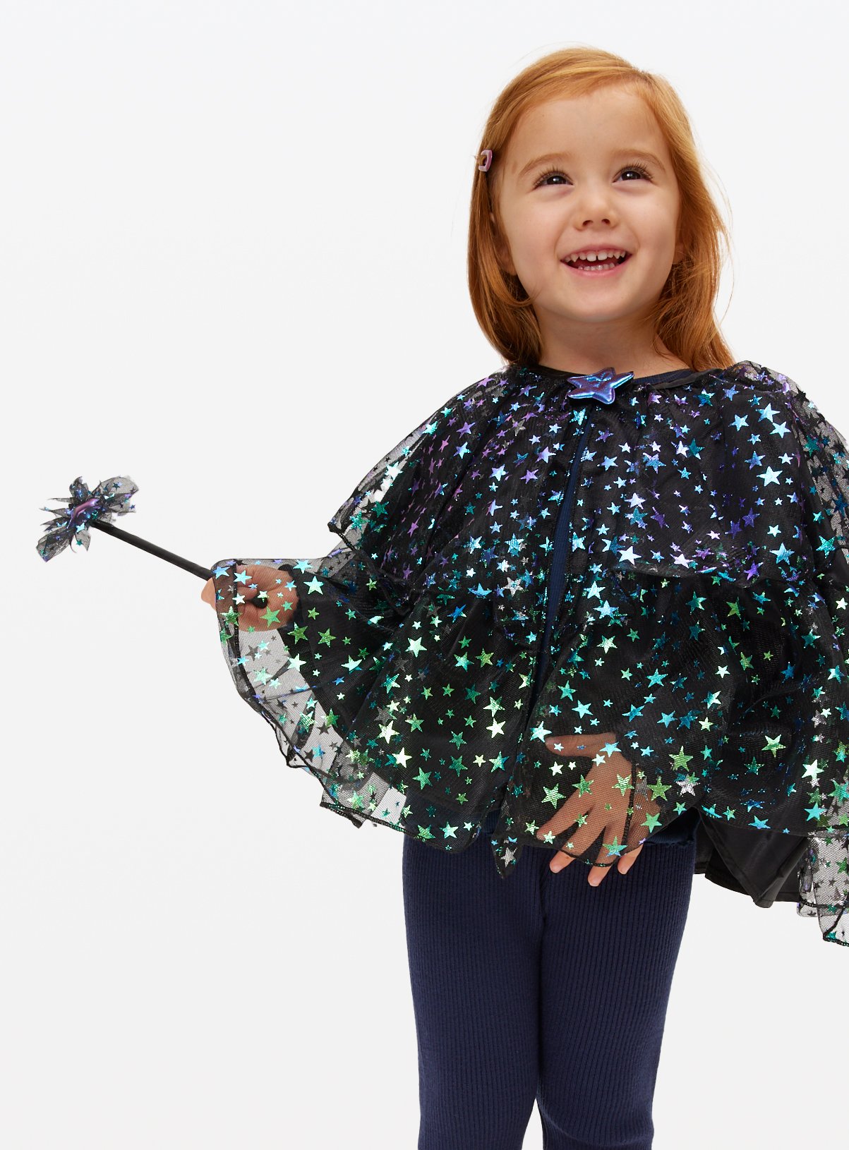 Star Printed Mesh Cape & Wand Set One Size