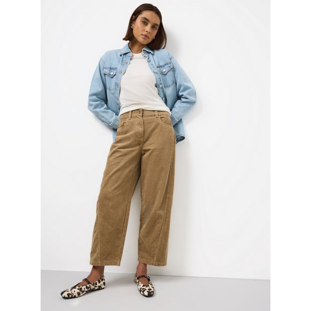Buy Stone Corduroy Relaxed Barrel Leg Trousers 10 | Trousers
