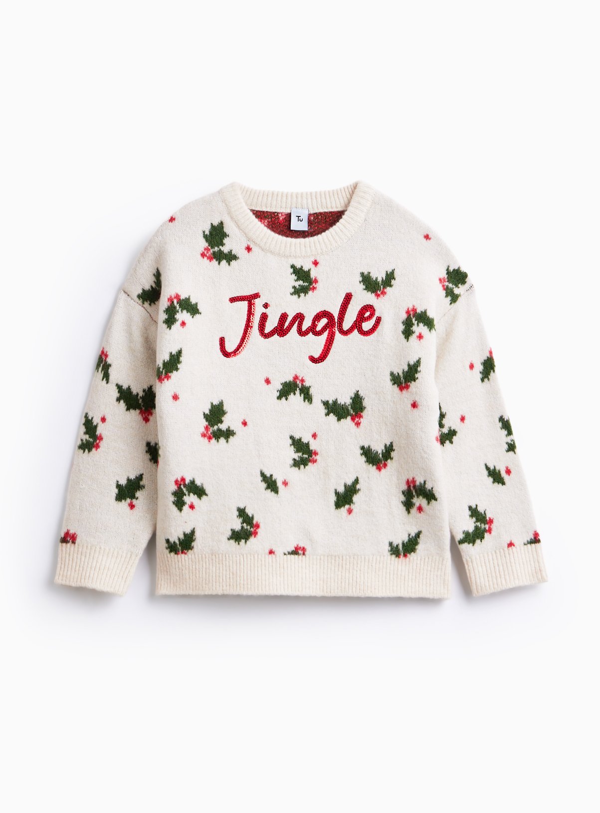 Matching Family Kids' Christmas Sequin Jingle Slogan Knitted Jumper 11 years