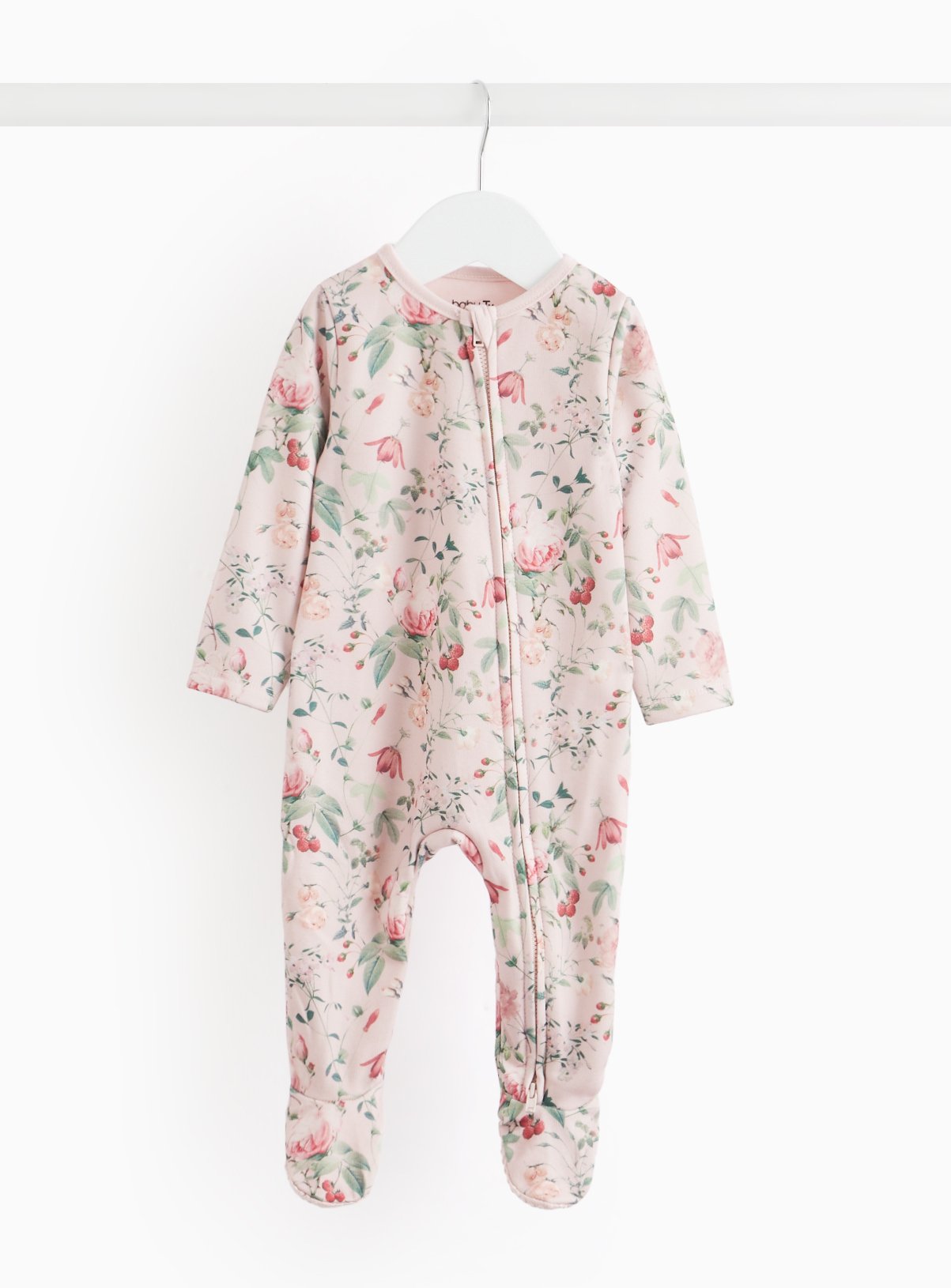 Pink Floral Print Fleece Lined Sleepsuit