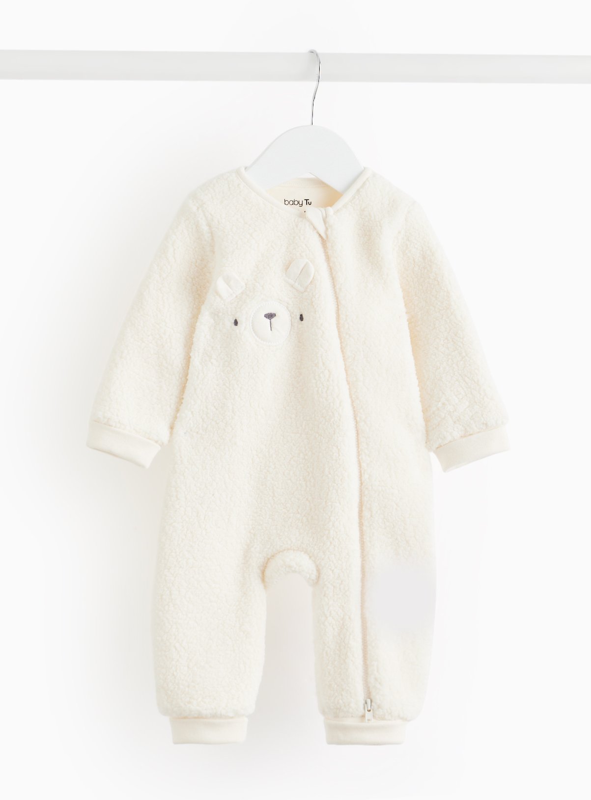 Cream Bear Borg Fleece Sleepsuit  9-12 months