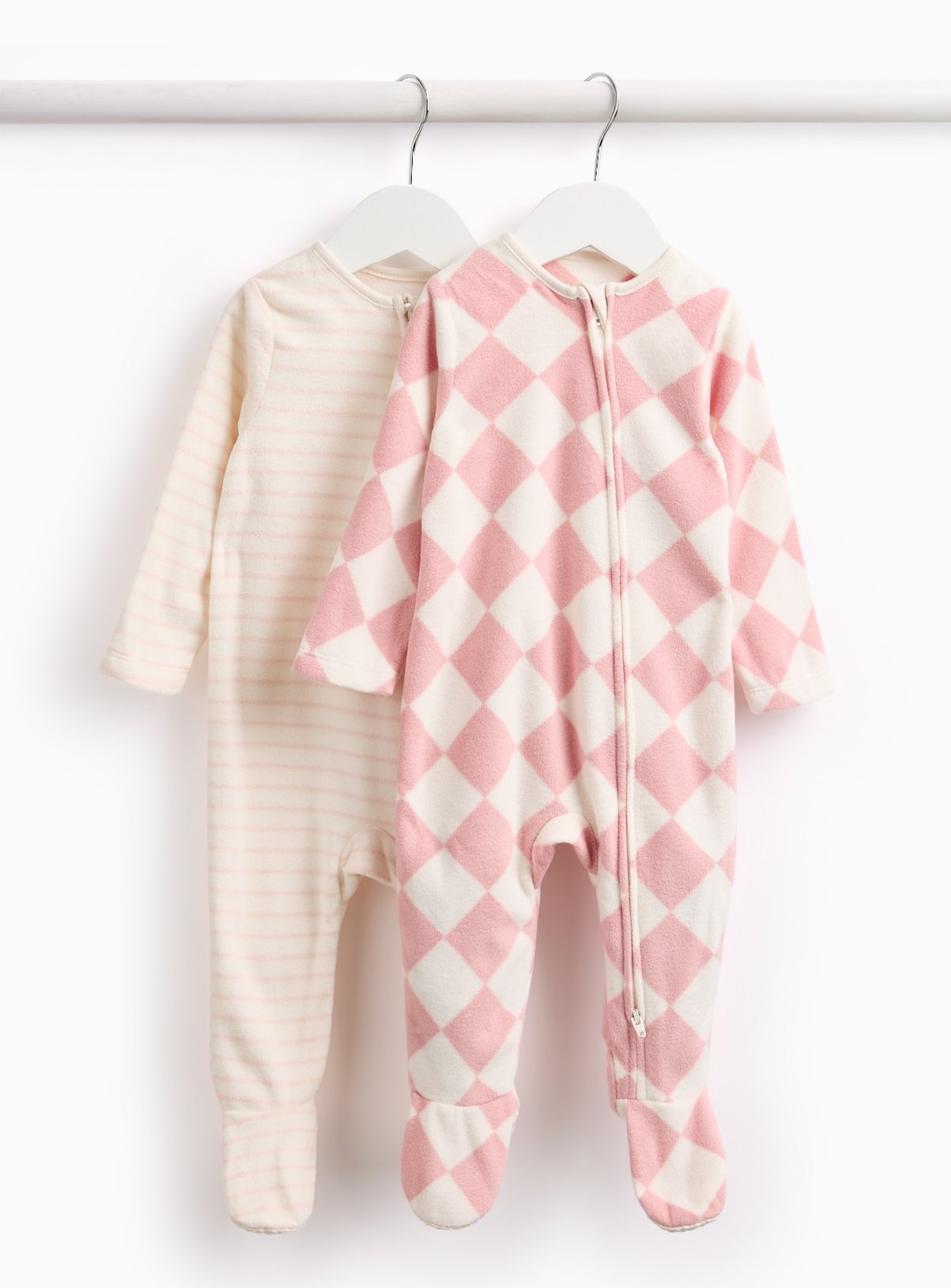 Pink Harlequin And Striped Fleece Sleepsuit 2 Pack 12-18 months