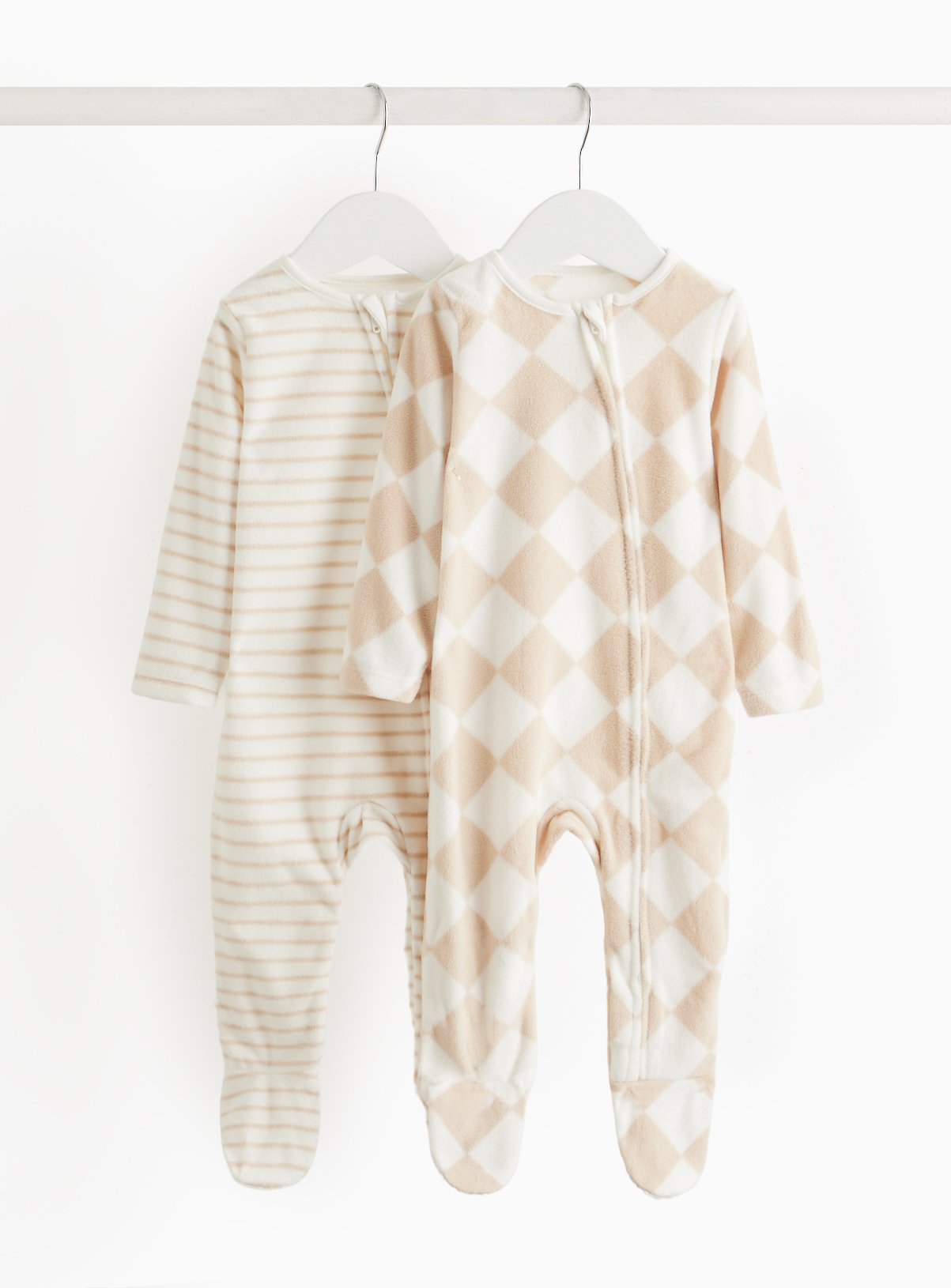 Harlequin & Stripe Fleece Sleepsuits 2 Pack 