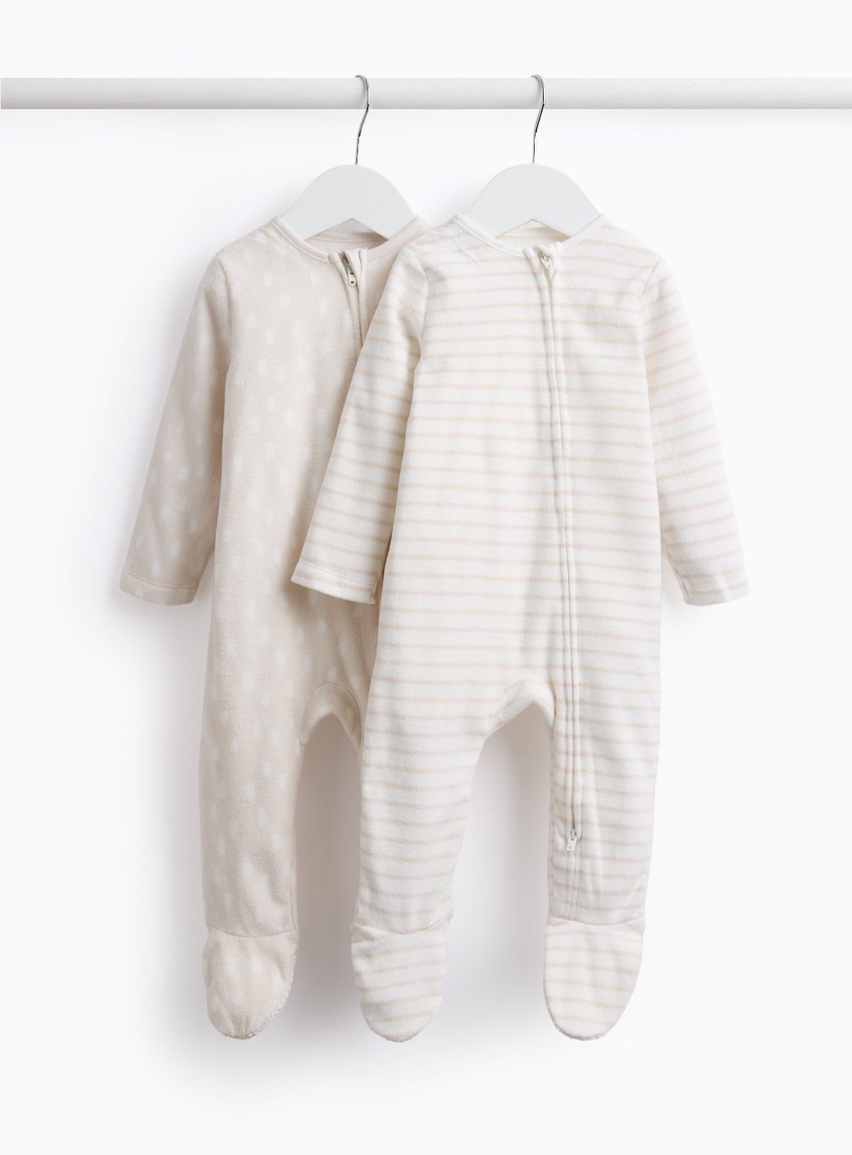 Unisex Mark Making & Stripe Fleece Sleepsuits 2 Pack 