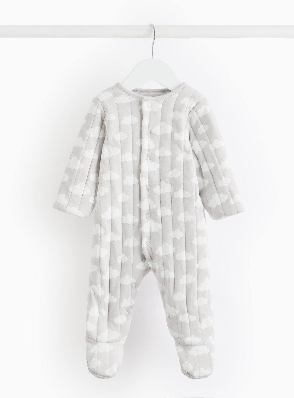 Grey Cloud Print Quilted 2.5 Tog Sleepsuit