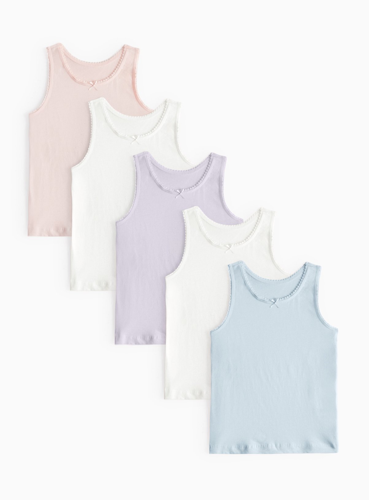 Wide Strap Pastel Vests 5 Pack 7-8 years