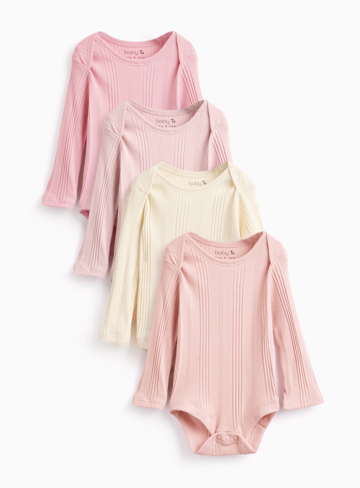 Pink Ribbed Long Sleeve Bodysuit 4 Pack 18-24 months