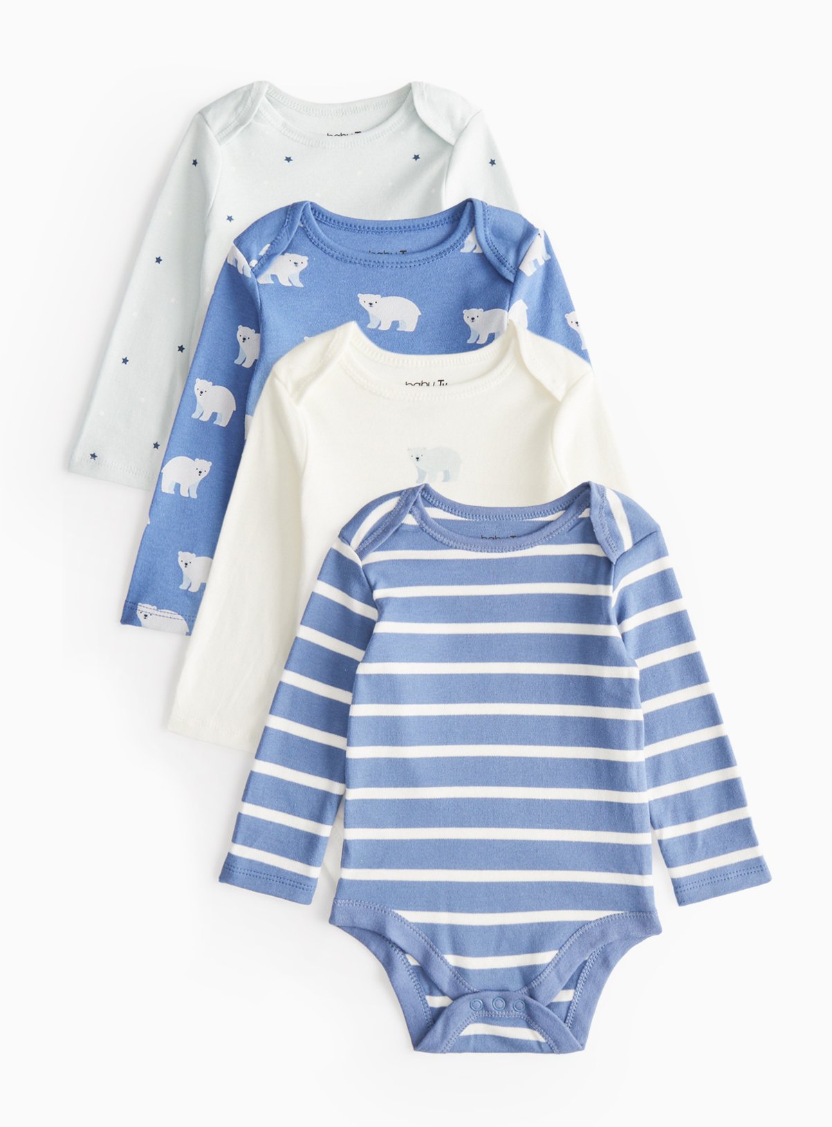Blue Polar Bear Long Sleeve Bodysuit's 4 Pack 