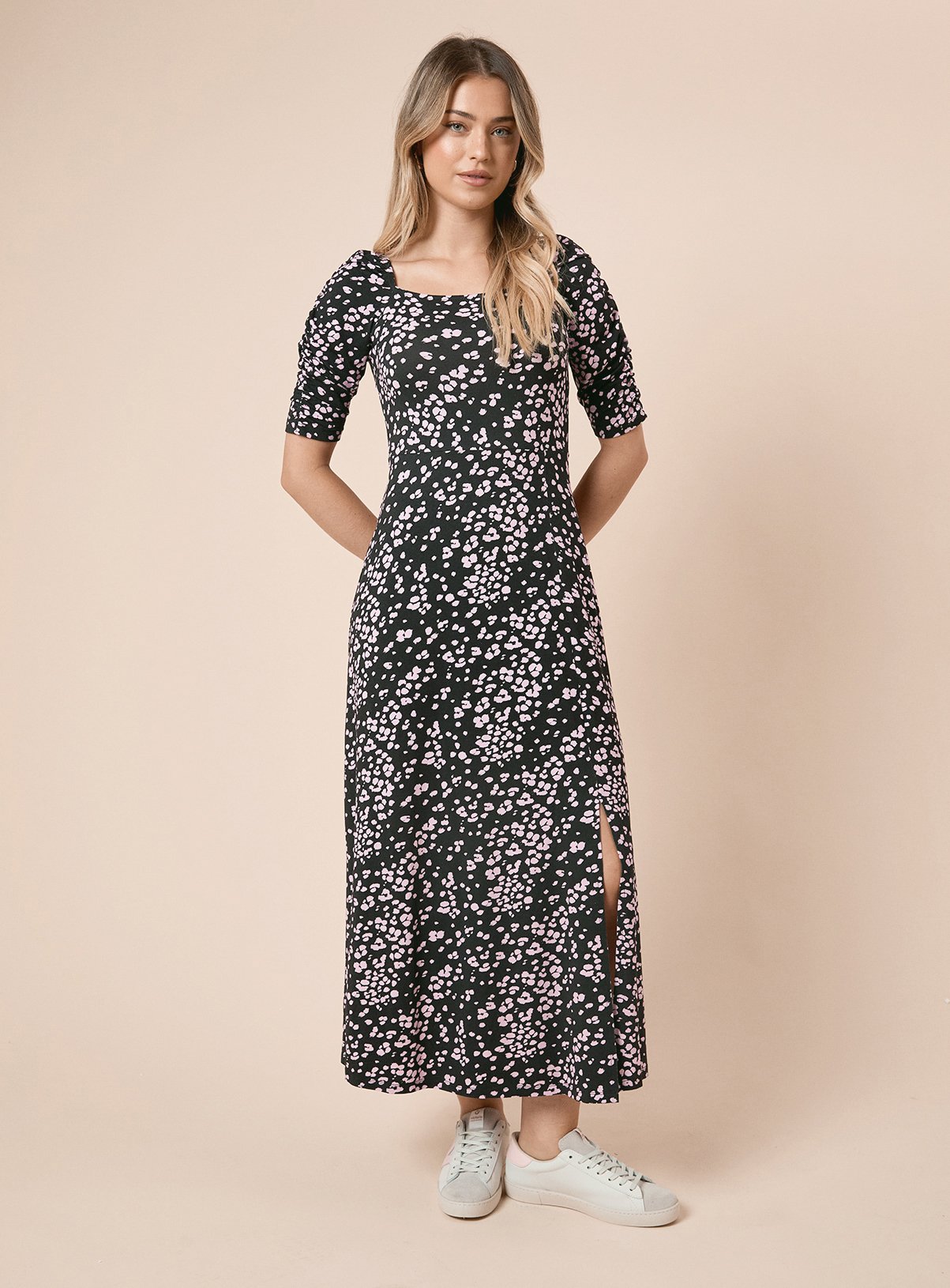 DOROTHY PERKINS Square Neck Leopard Short Sleeve Midi Dress 