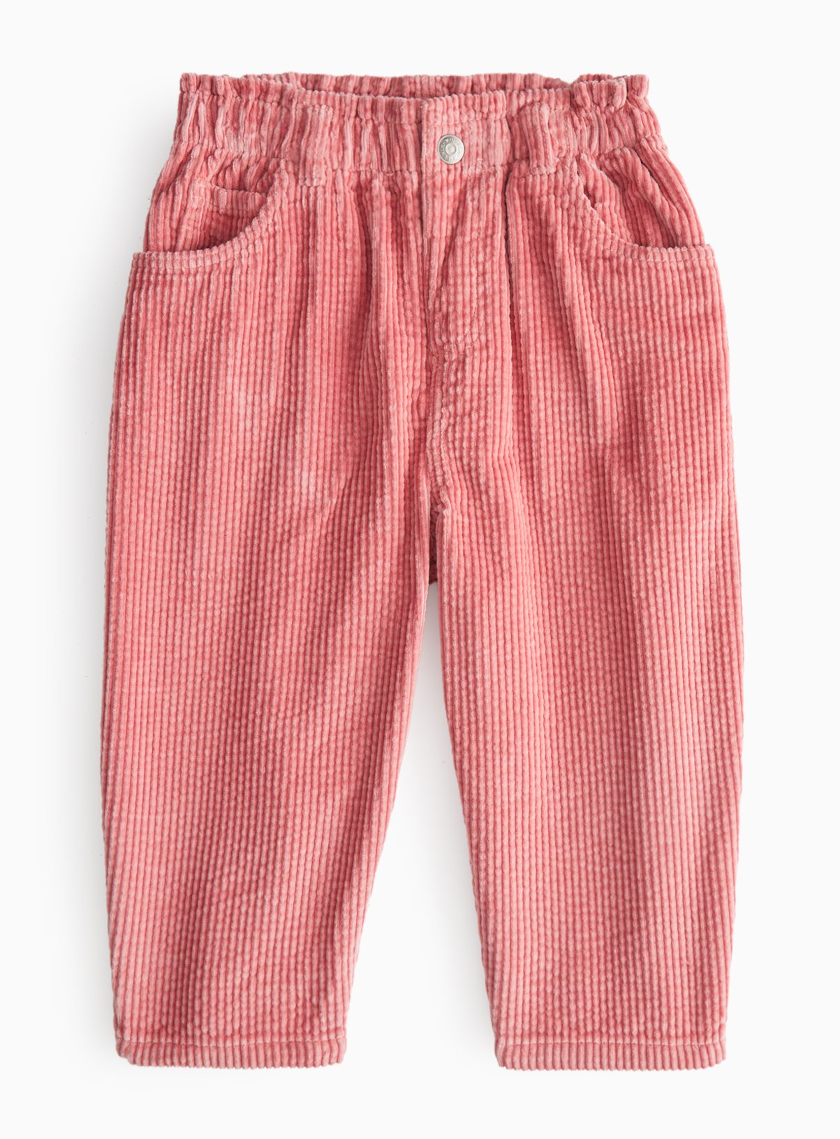 Pink Corduroy Paper Bag Barrel Trousers