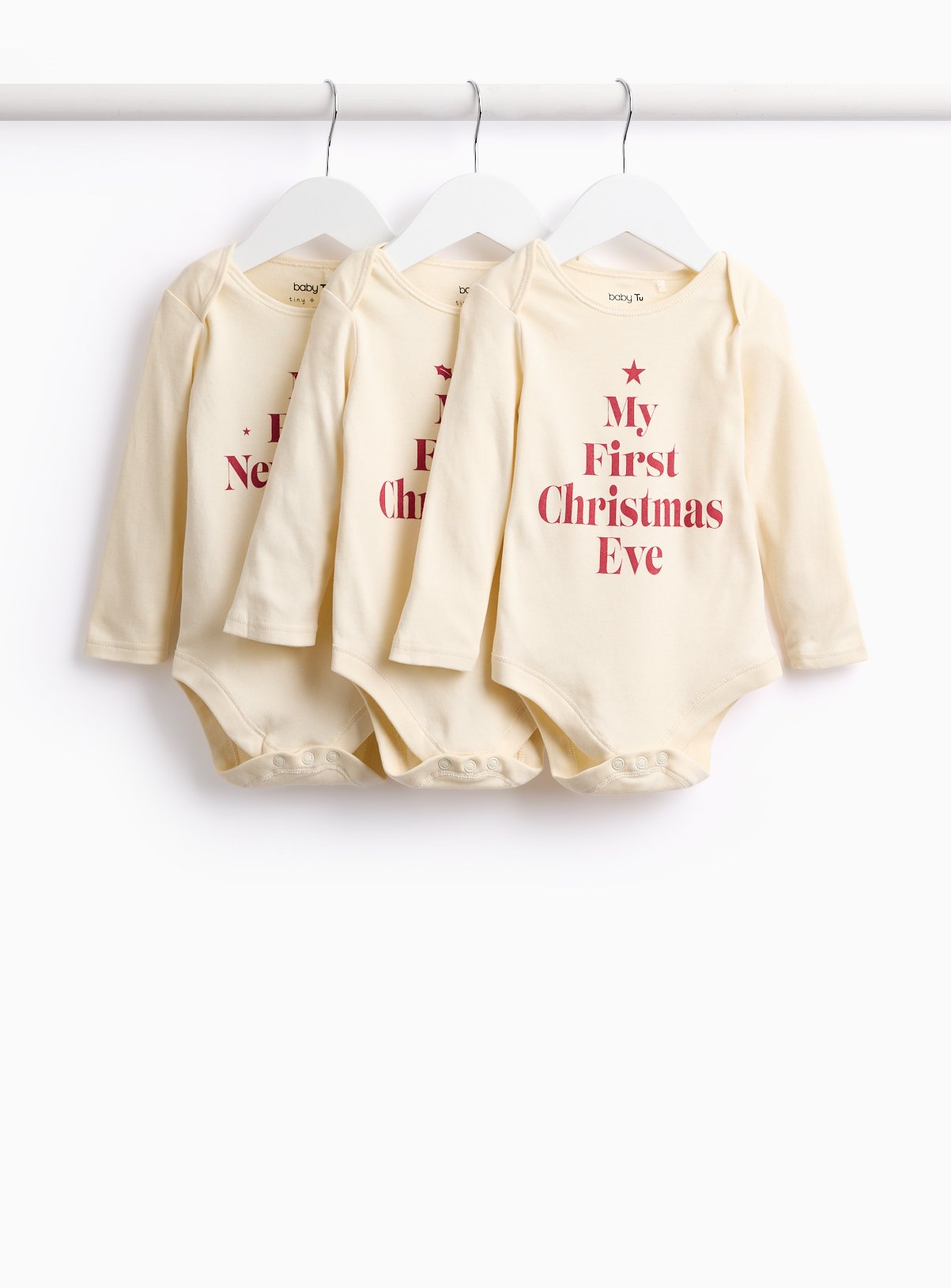 First Christmas Slogan Bodysuits 3 Pack 