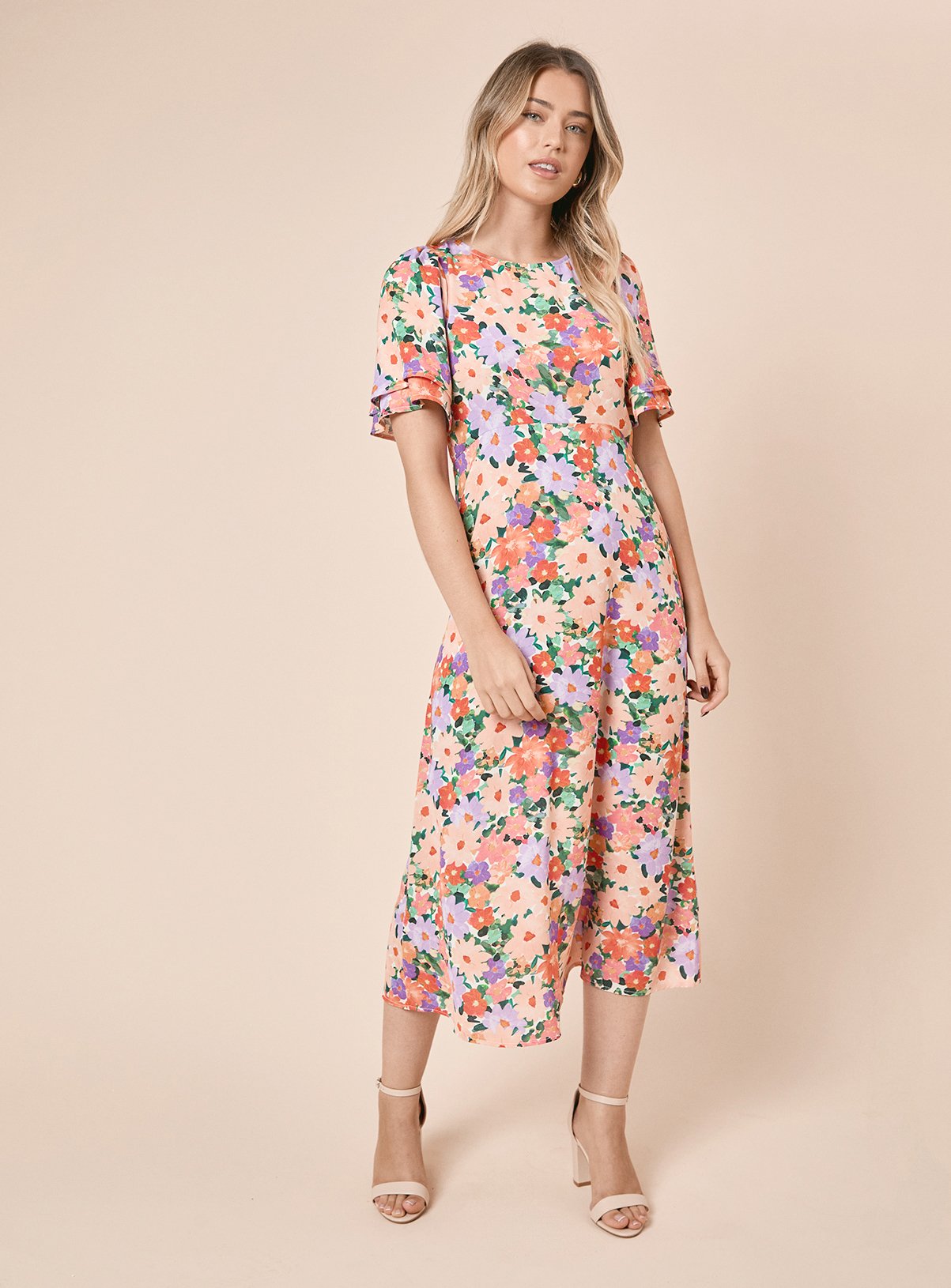 DOROTHY PERKINS Floral Angel Sleeve Bow Back Midi Dress 