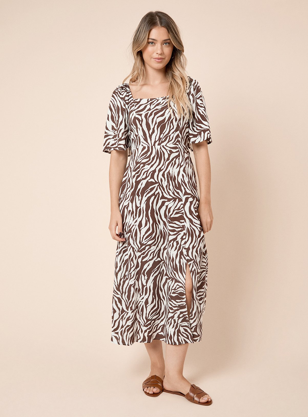 DOROTHY PERKINS Zebra Square Neck Angel Sleeve Midi Dress