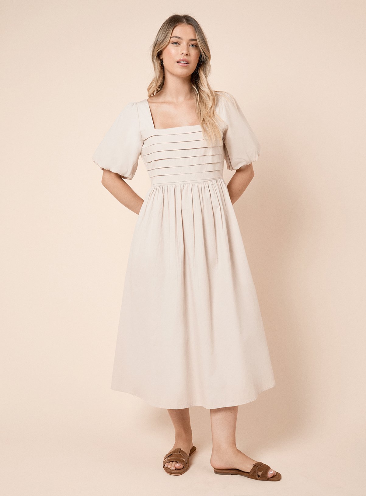 DOROTHY PERKINS Stone Pleated Bodice Midi Dress 