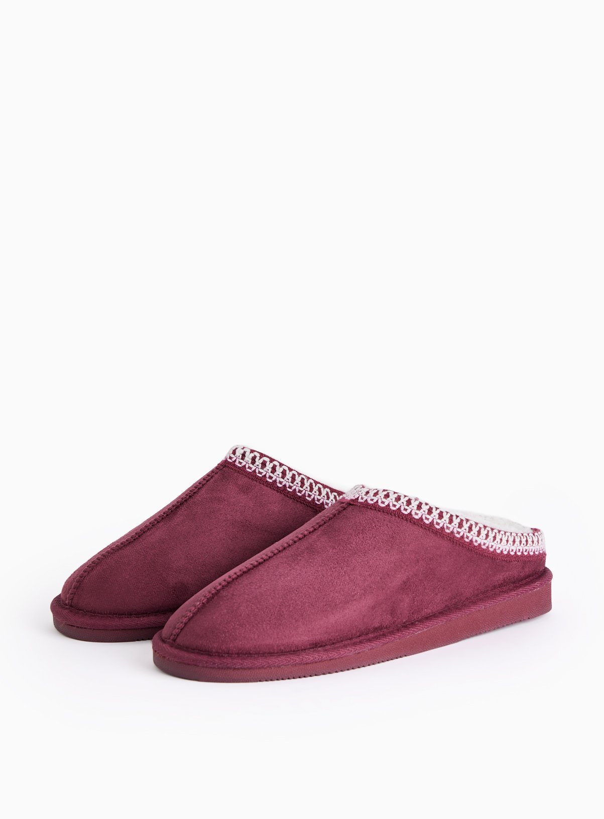 Burgundy Borg Lined Stitch Detail Mule Slippers