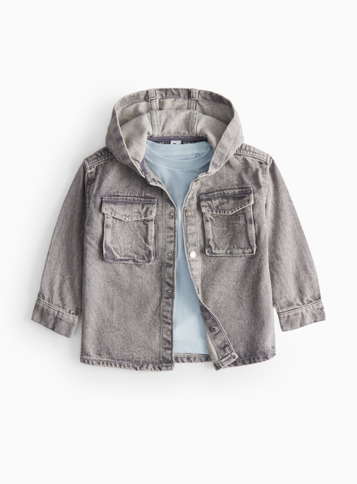 Blue T-Shirt & Grey Denim Hooded Jacket 1-2 years