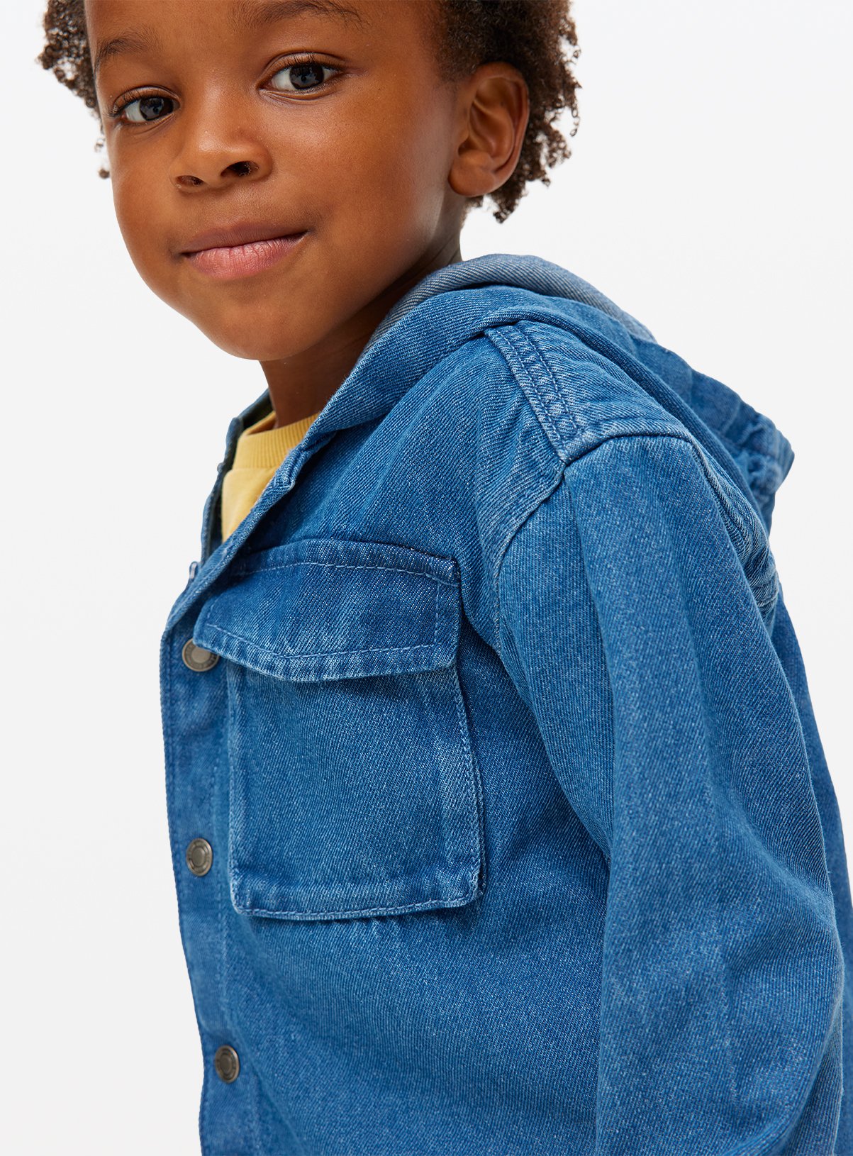 Blue Hooded Denim Shirt & Tee Set