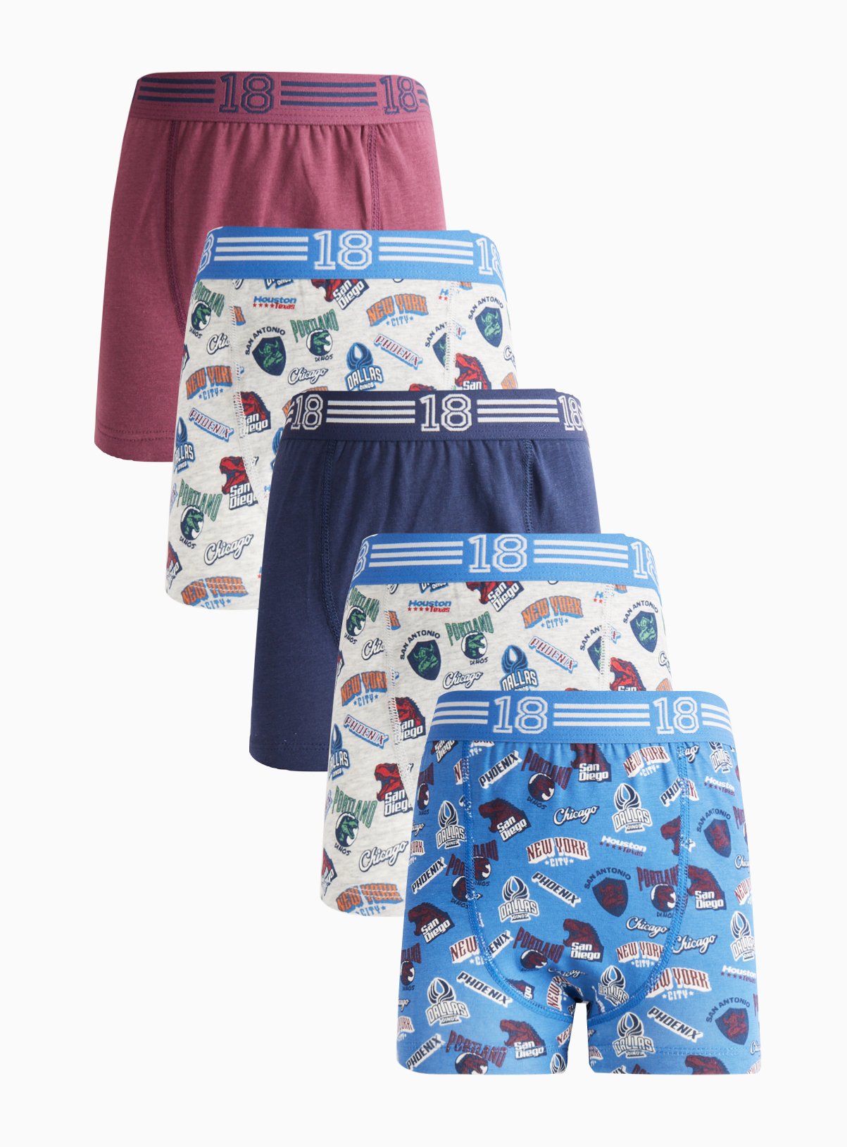 Varsity Printed Trunks 5 Pack 