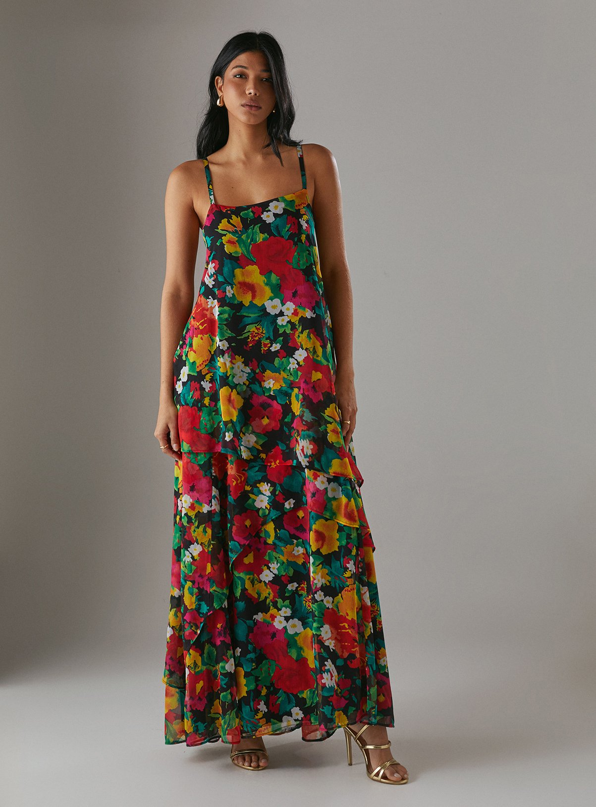 WAREHOUSE Chiffon Strappy Asymmetric Maxi Dress 