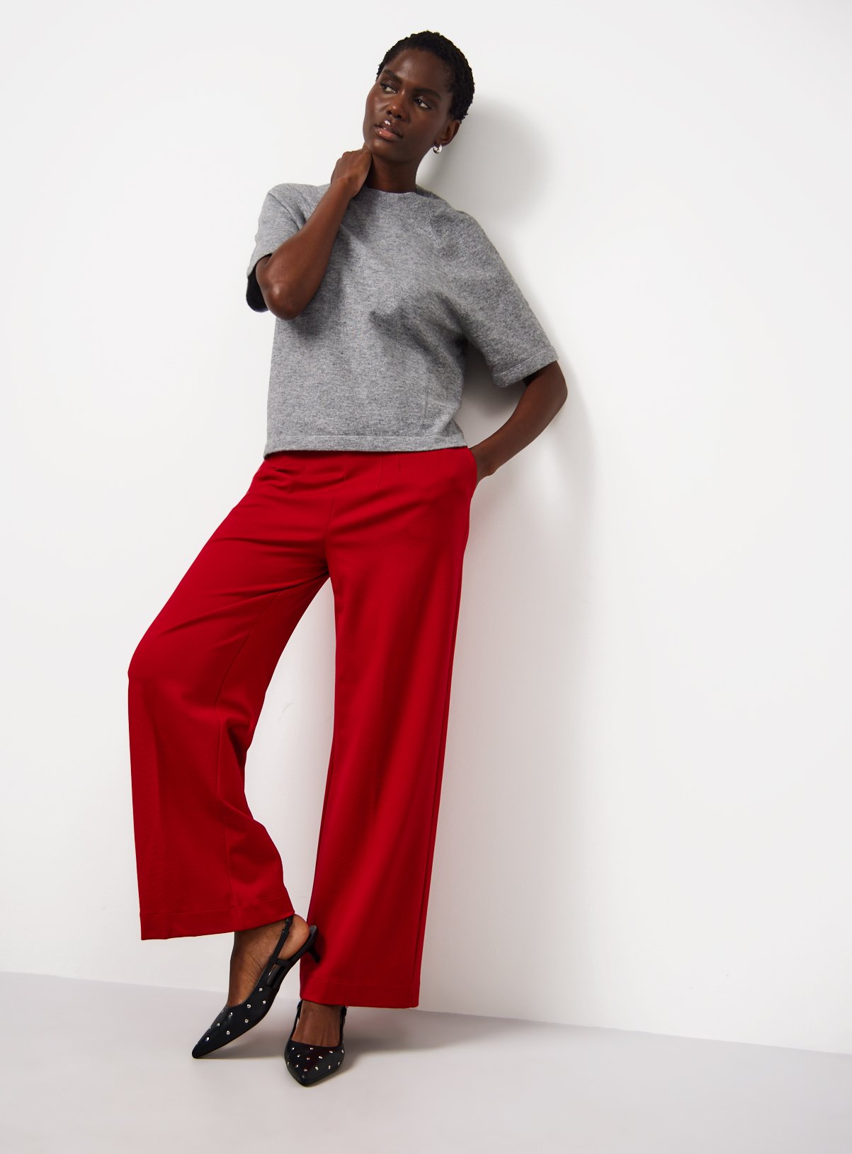 Red Ponte Co-ord Wide Leg Trousers 