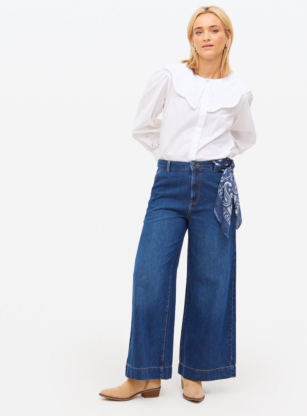 Dark Rinse Denim Ultra Wide Leg Jeans  