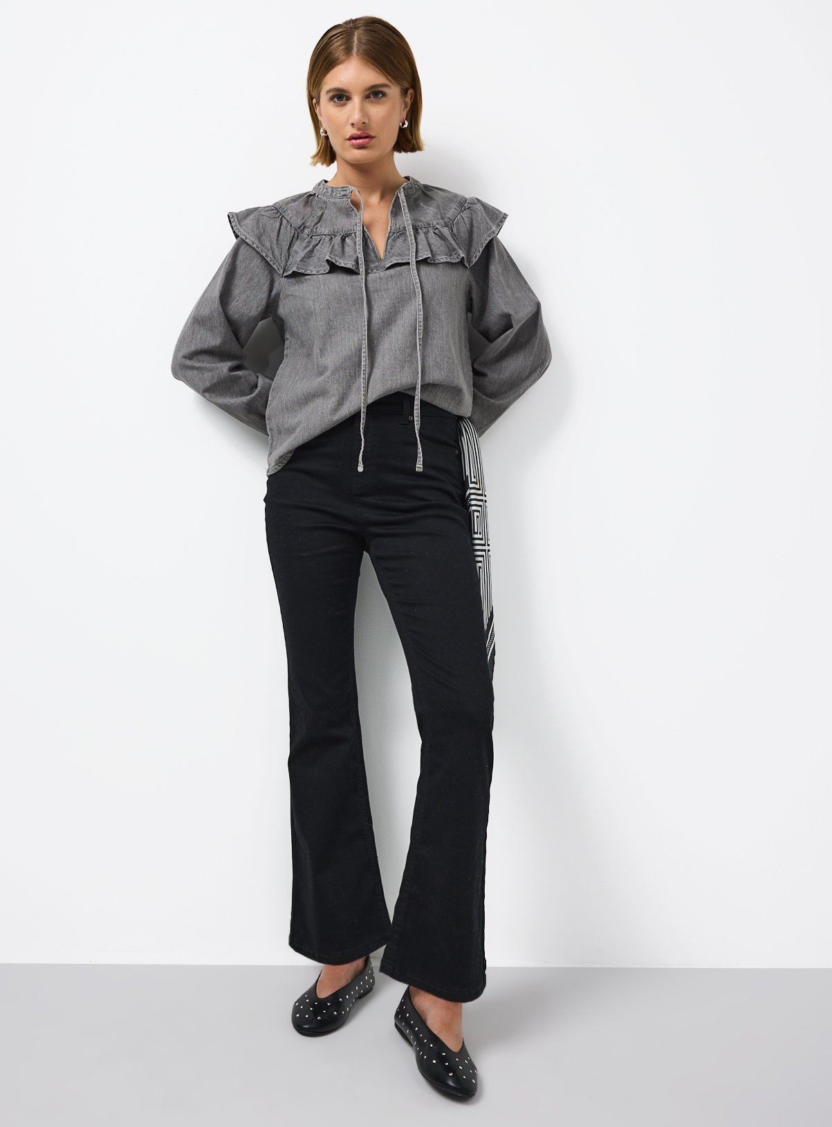Black Denim Slim Flared Jeans 