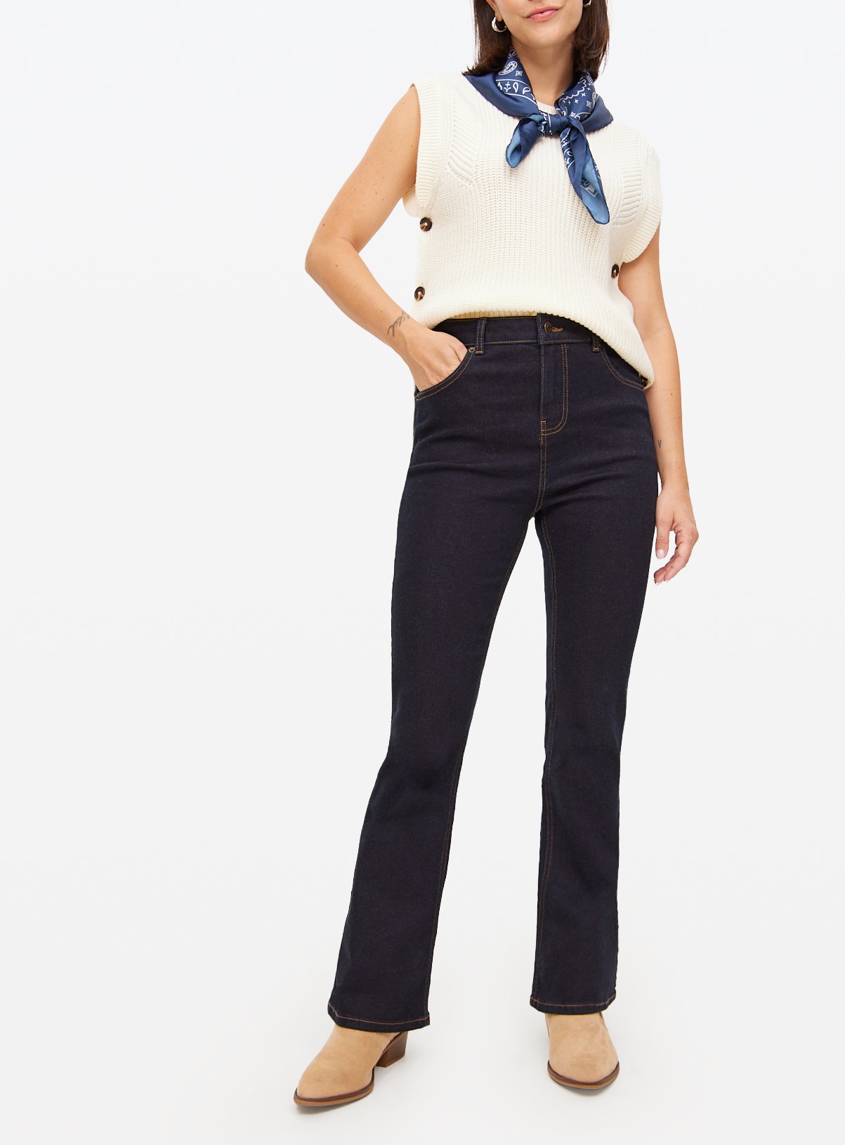 Dark Washed Slim Fit Flared Denim Jeans  