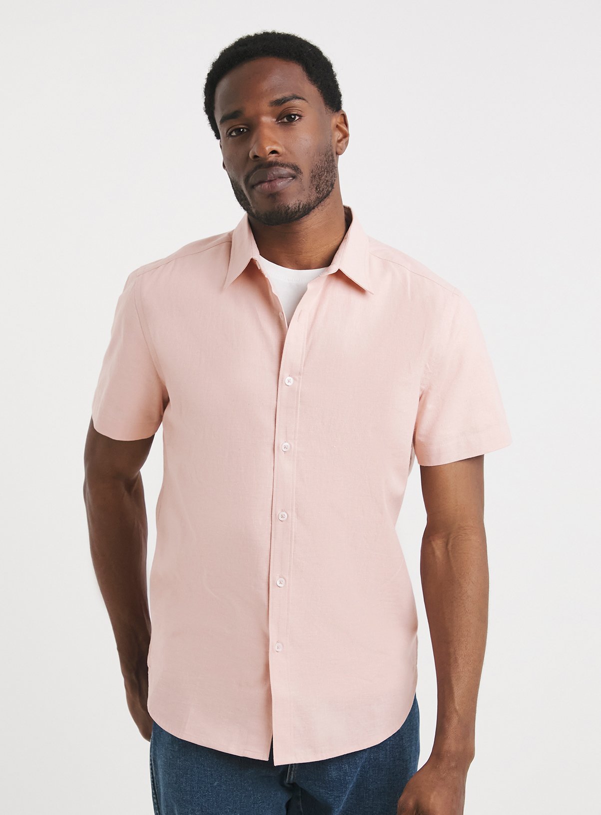 JACAMO Short Sleeve Linen Blend Shirt Pink 