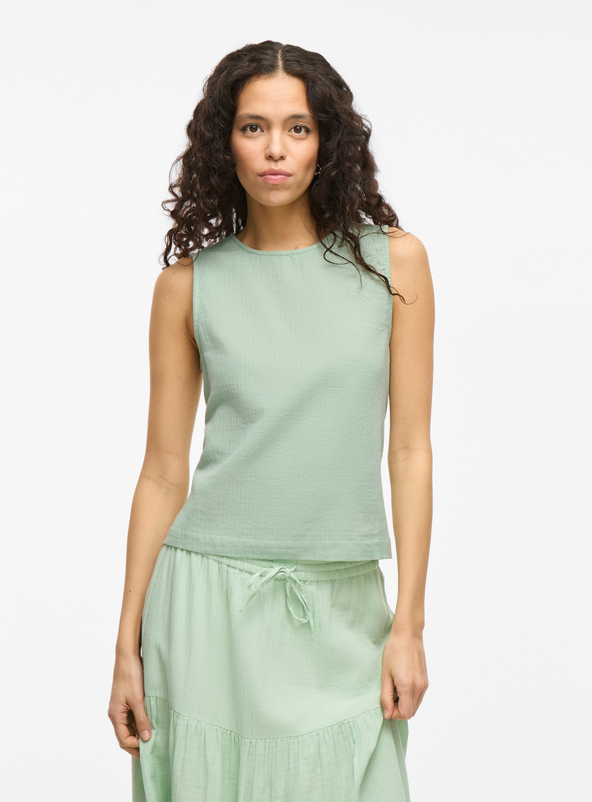 VILA O-Neck Sleeveless Short Co-ord Top Light Green