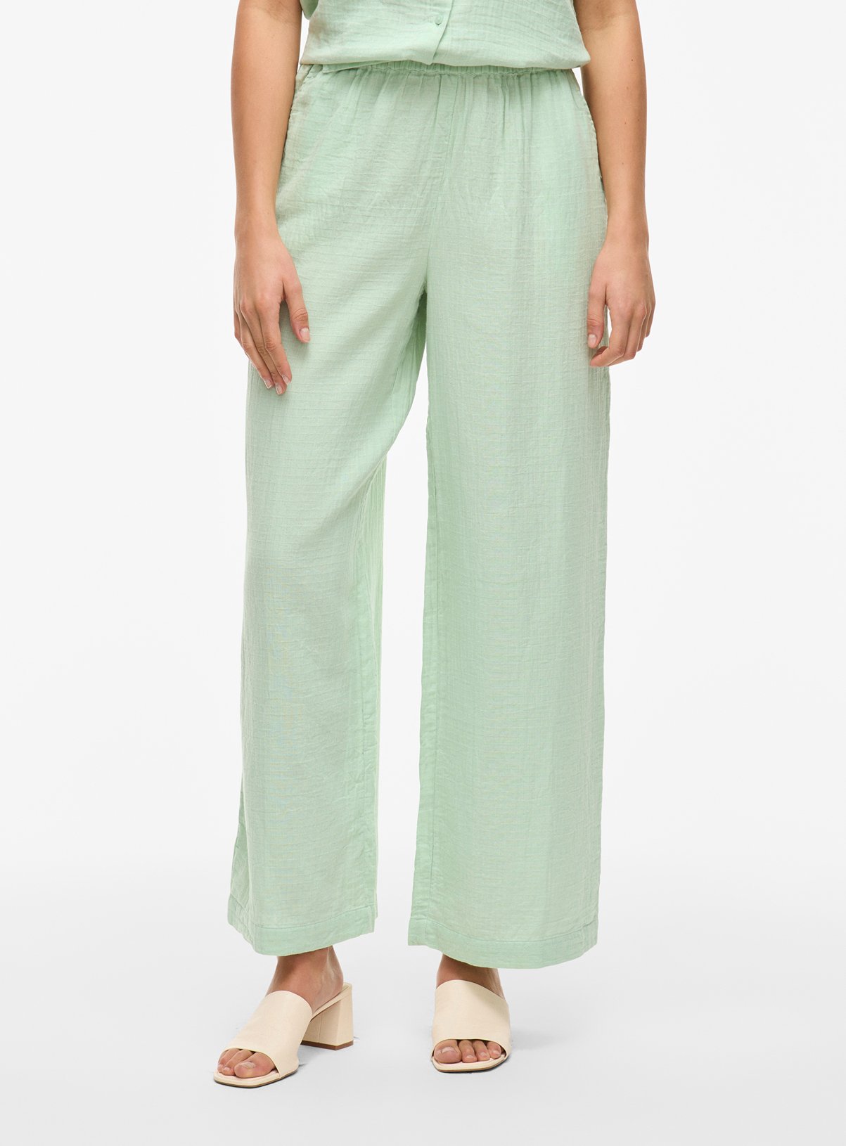 VILA High Waist Co-ord Wide Pants Light Green 