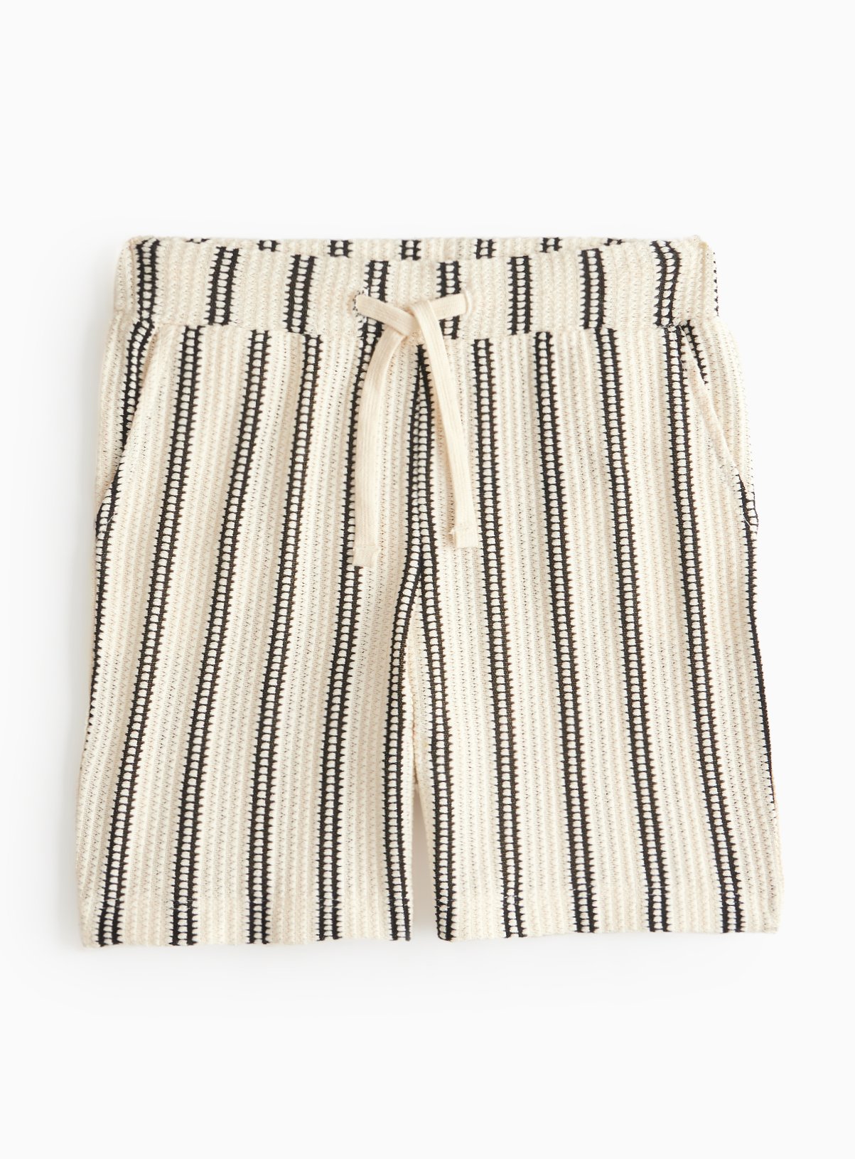 Cream Stripe Textured Shorts 