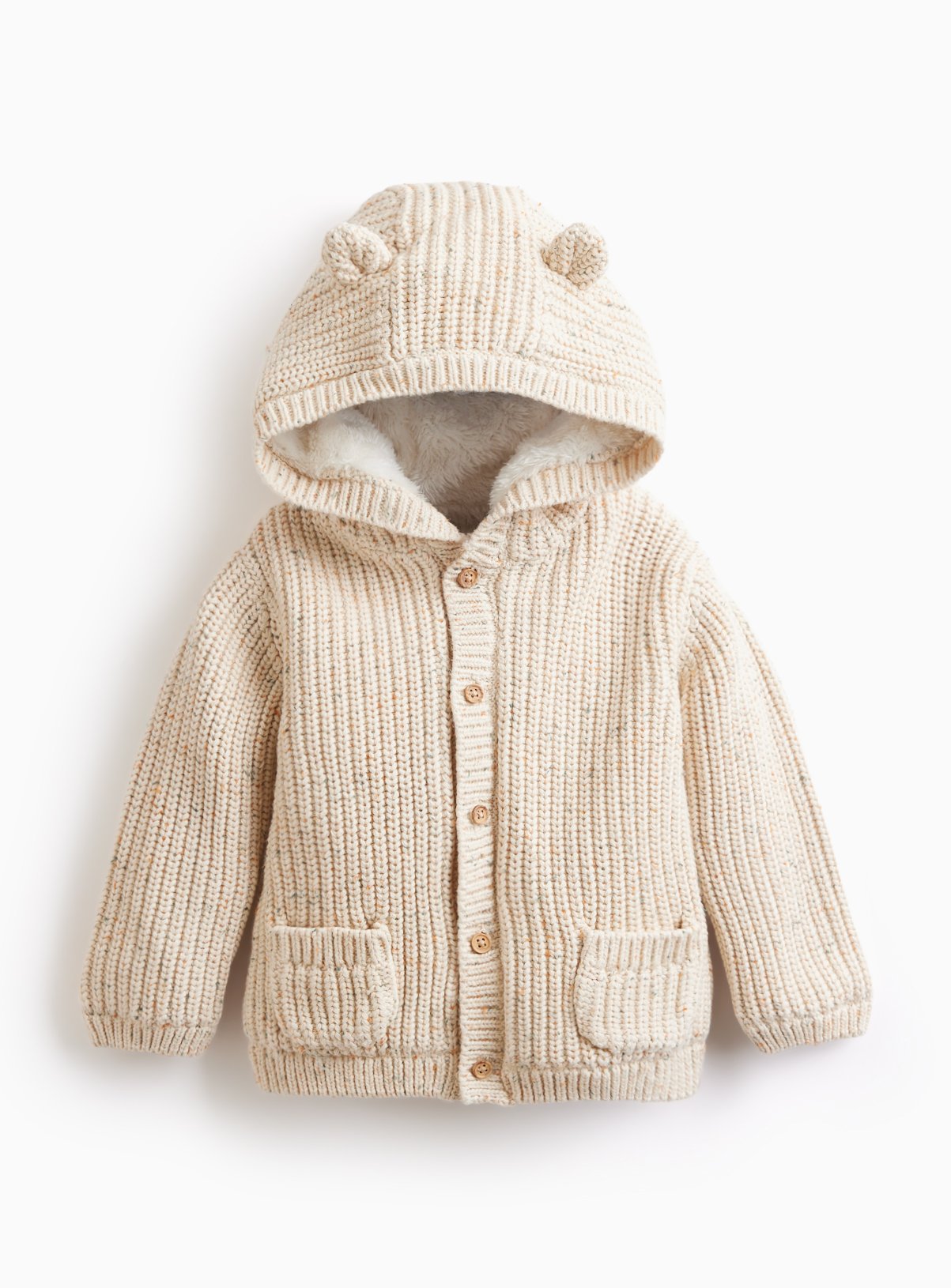 Oatmeal Bear Hooded Knitted Cardigan 