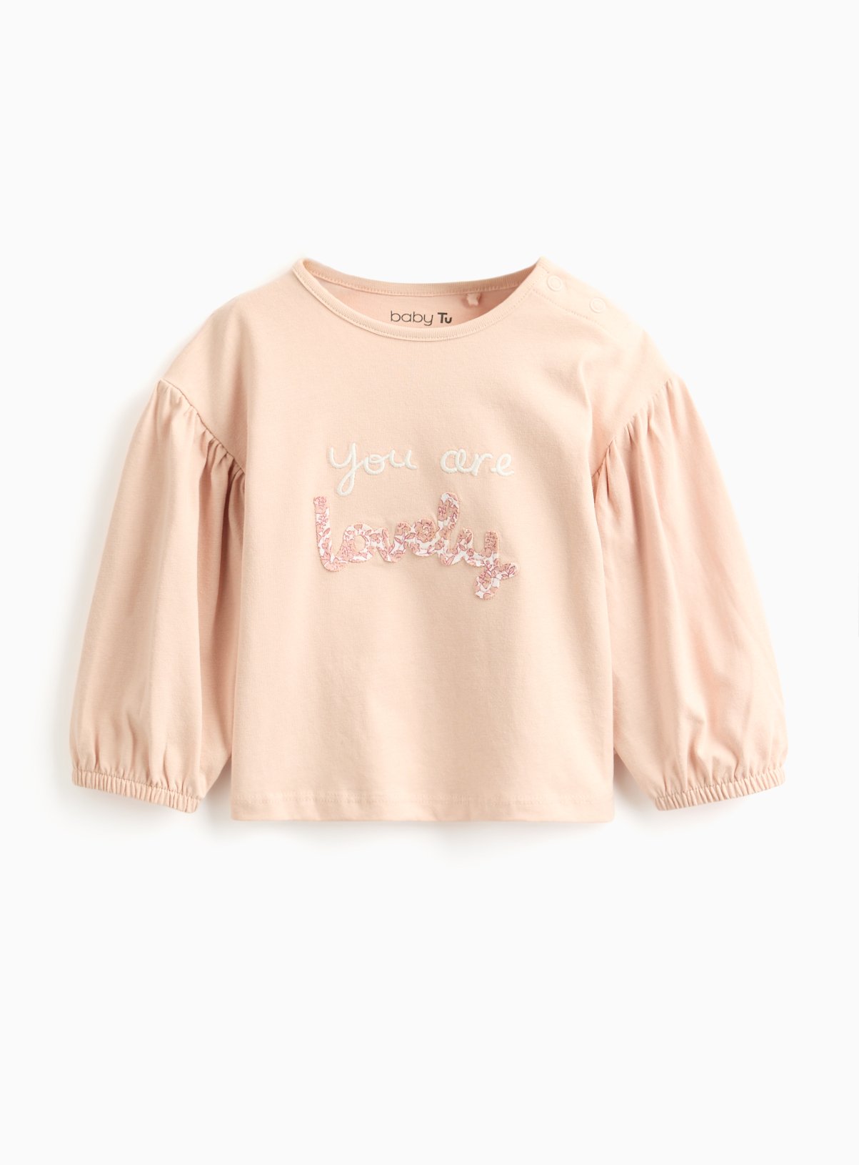 Pink Lovely Embroidered Slogan Long Sleeve Top 